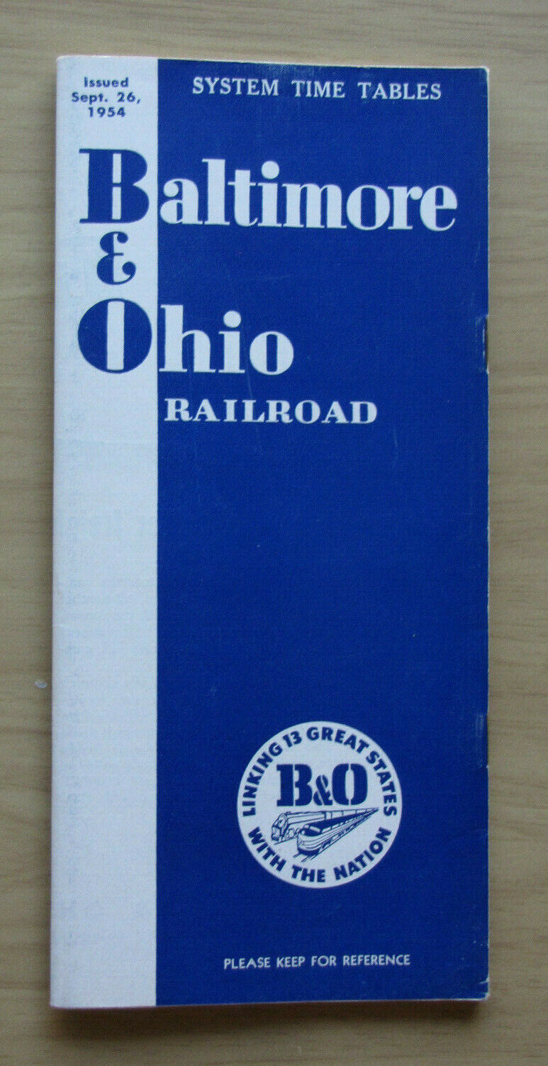 B&O BALTIMORE AND OHIO  Public Timetable:  9/26/54 System