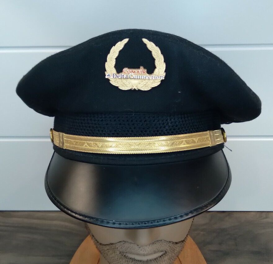 Vintage Comair Delta Connection Captain's Uniform Cap Hat by Bancroft Size 7 3/8