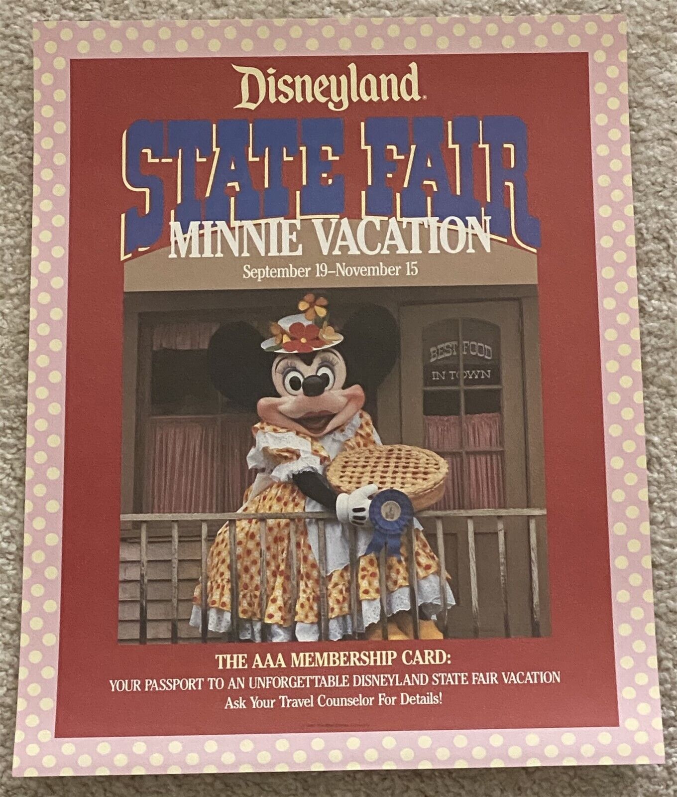 Disneyland STATE FAIR MINNIE VACATION AAA Poster 1987 MINT 