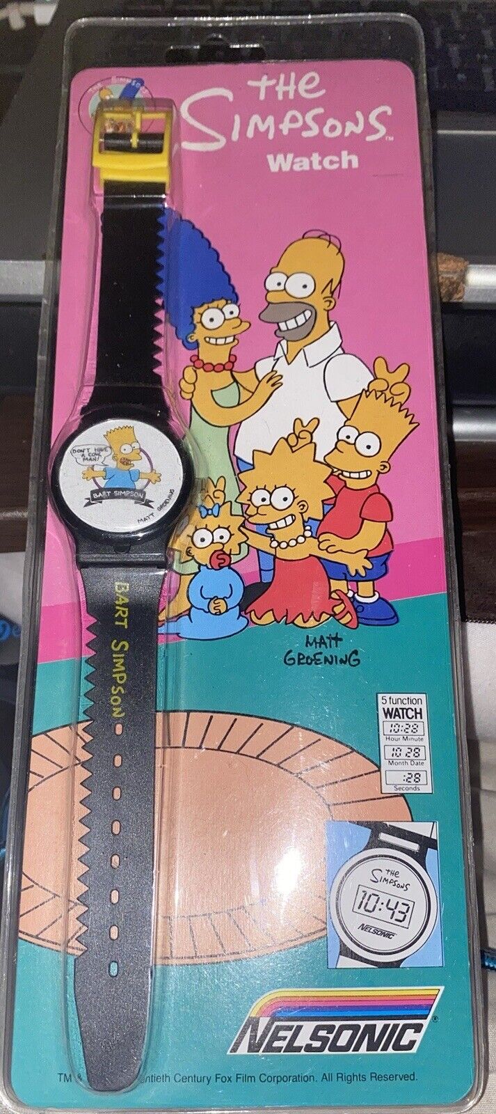 Vintage 1990 Simpsons Family Bart Nelsonic LCD Watch NEW sealed in package