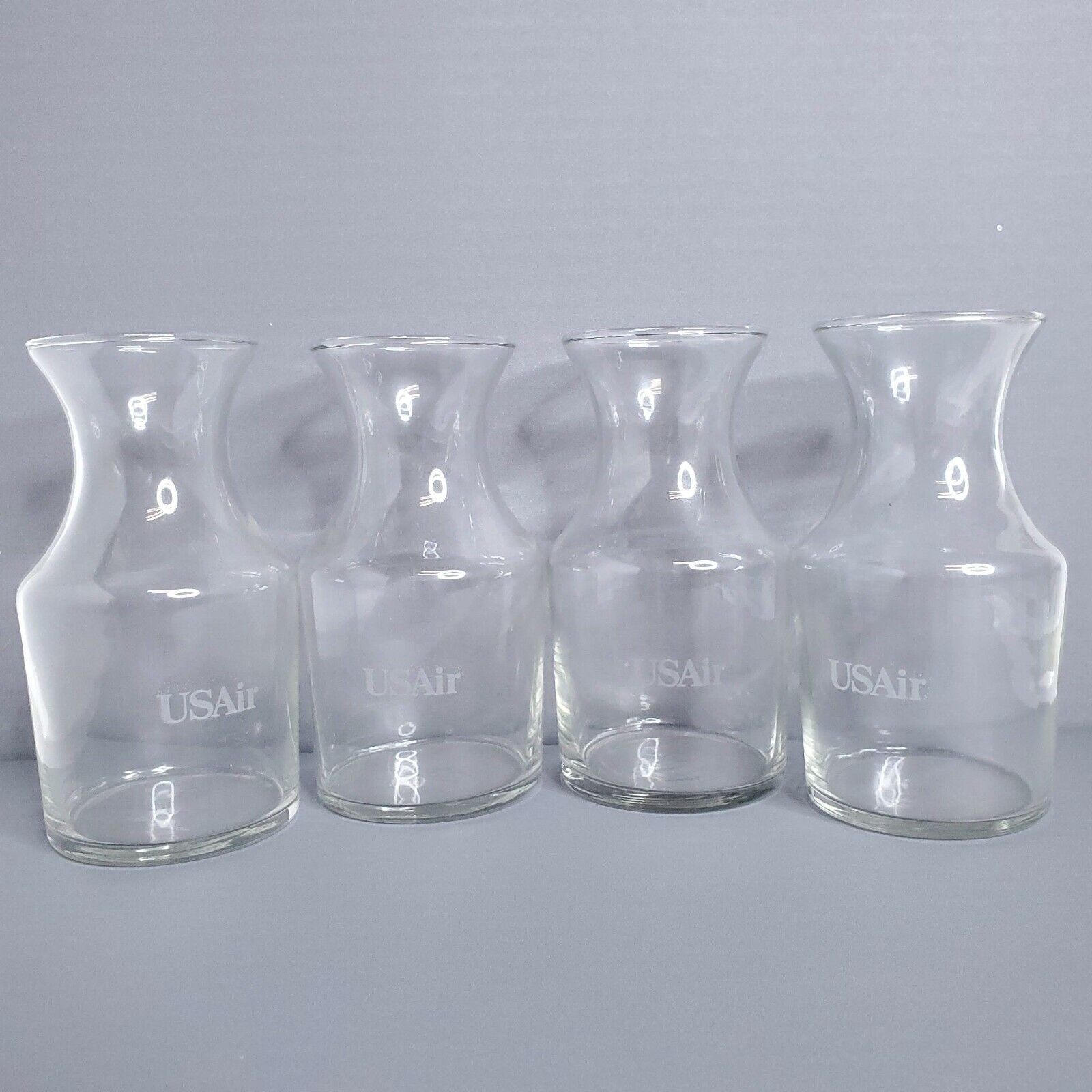 Vintage USAir Airlines Cocktail Decanter Bud Vase 6 Ounce Libbey Glass Set of 4