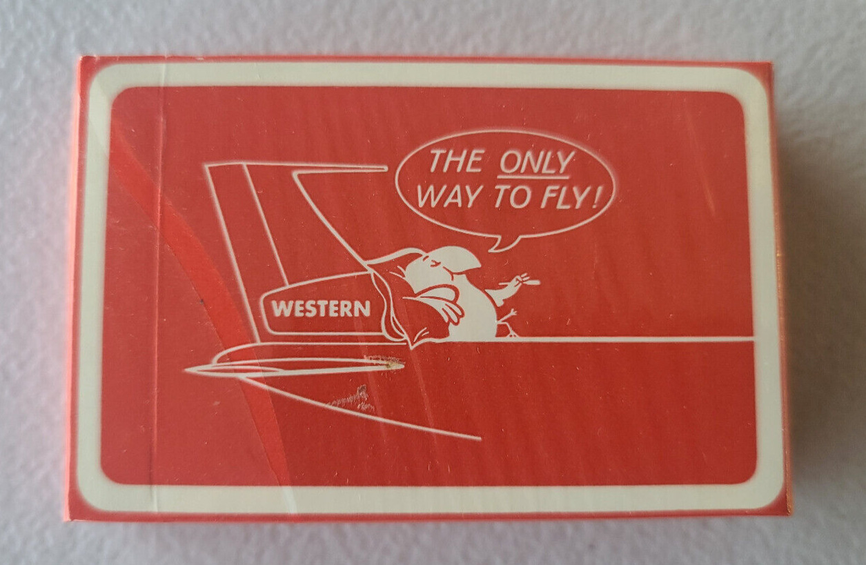 NOS Sealed 1970\'s Western Airlines Playing Cards - White Wally Bird Route Map