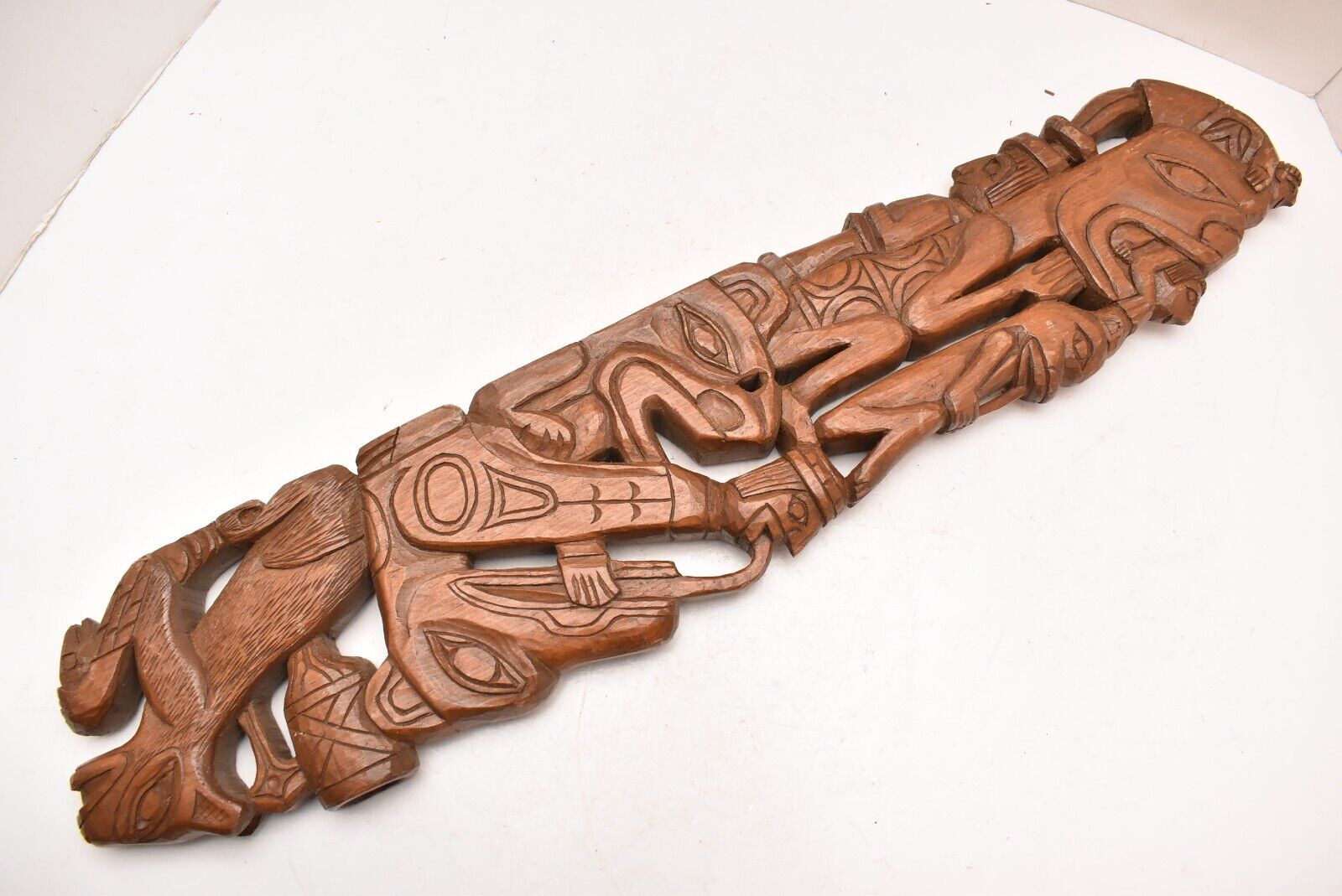 Vintage Northwest Coast Hand Carved Figural Totem Plaque Haida