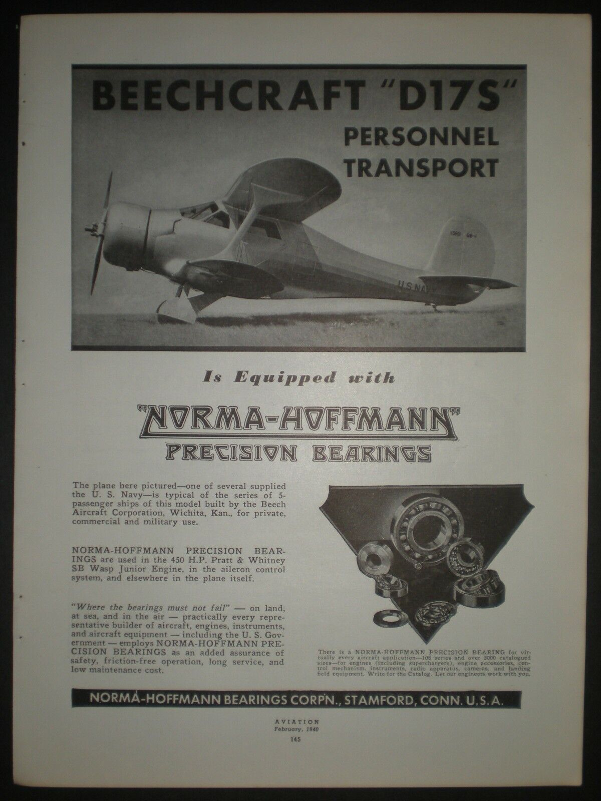 1940 BEECHCRAFT D17S PERSONAL TRANSPORT AIRPLANE vintage PLANE Trade print ad