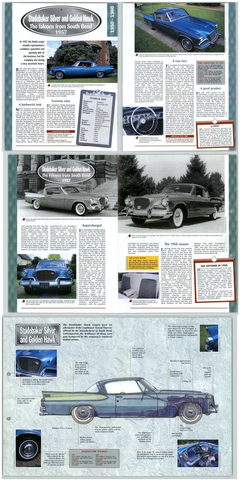 Studebaker Silver & Golden Hawk - 1950-1960 - Century Of Cars - Hachette 2 Pages