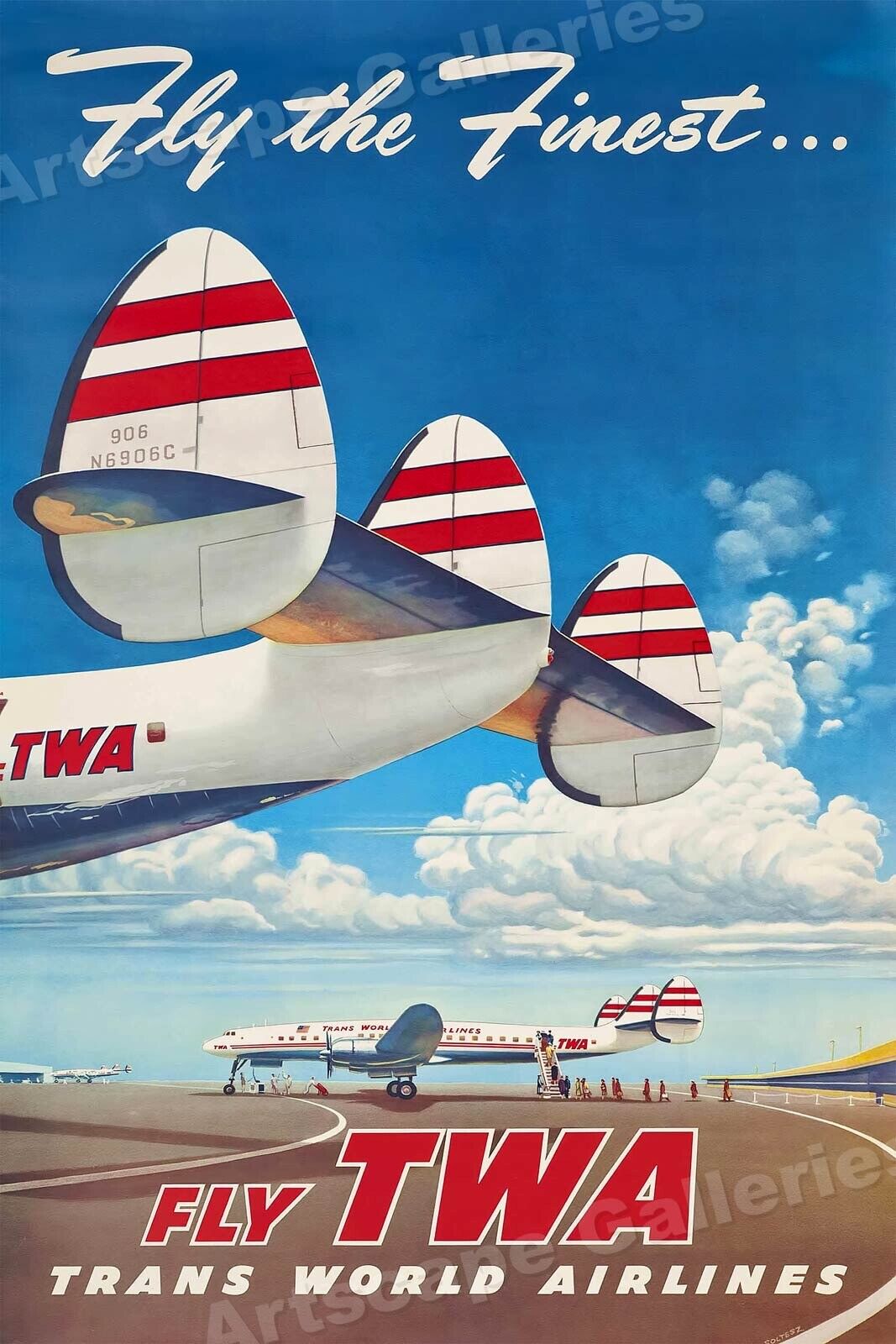 Fly The Finest - Fly TWA 1950’s Vintage Style Travel Poster - 20x30