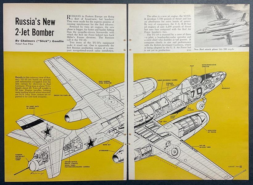 Tupolev TU-10 “Russia’s New 2-Jet Bomber” 1951 cut-away graphic