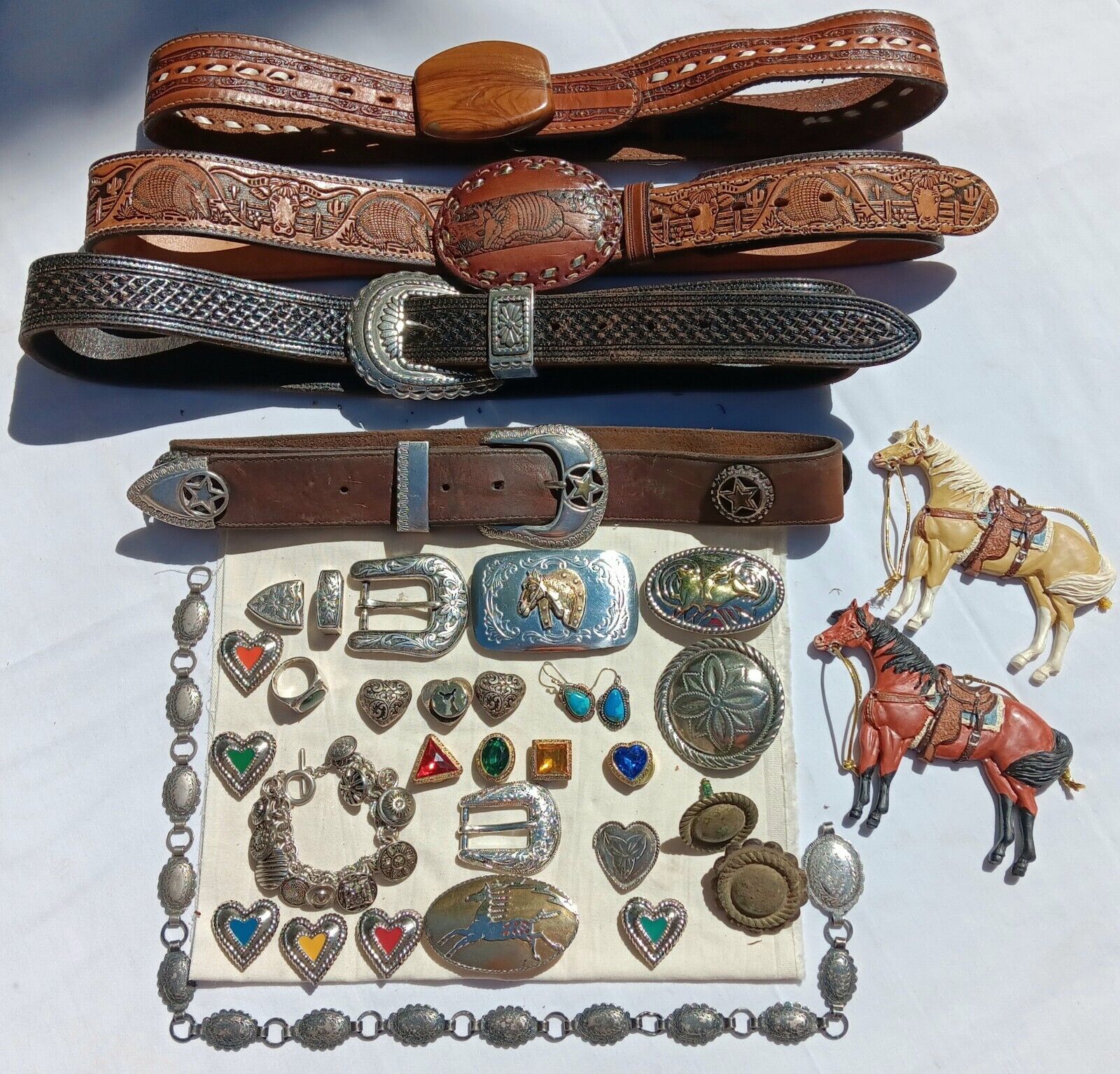 Vtg Southwest Leather Belts Buckles Sanford Lakota Buttn Covrs Horse Ornaments