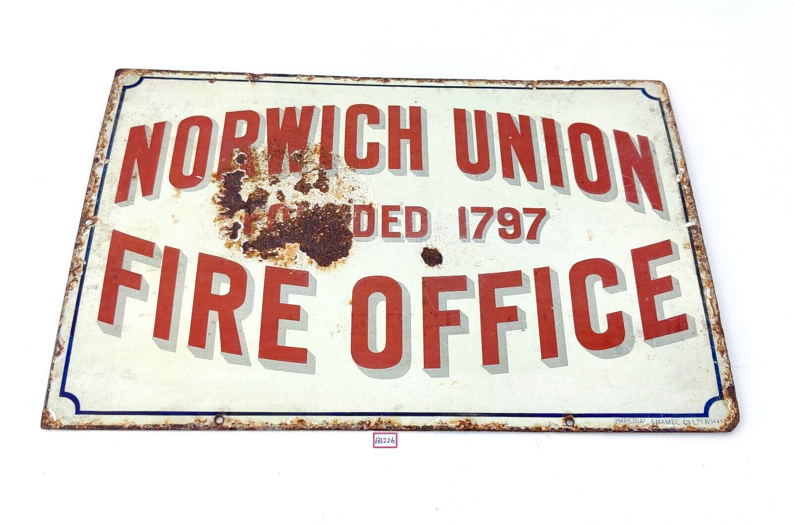 19c Vintage Norwich Union Fire Office Advertising Enamel Sign England Rare EB226