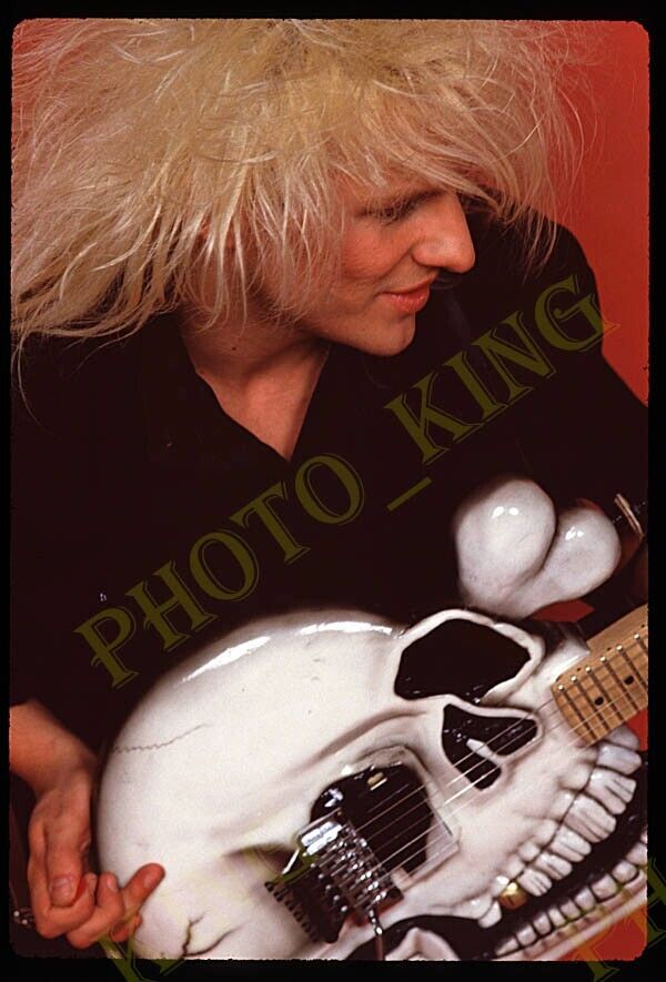 1988 POISON Glam C.C. DeVille Skull Guitar ORIGINAL 35MM Slide +FREE SCAN PO15