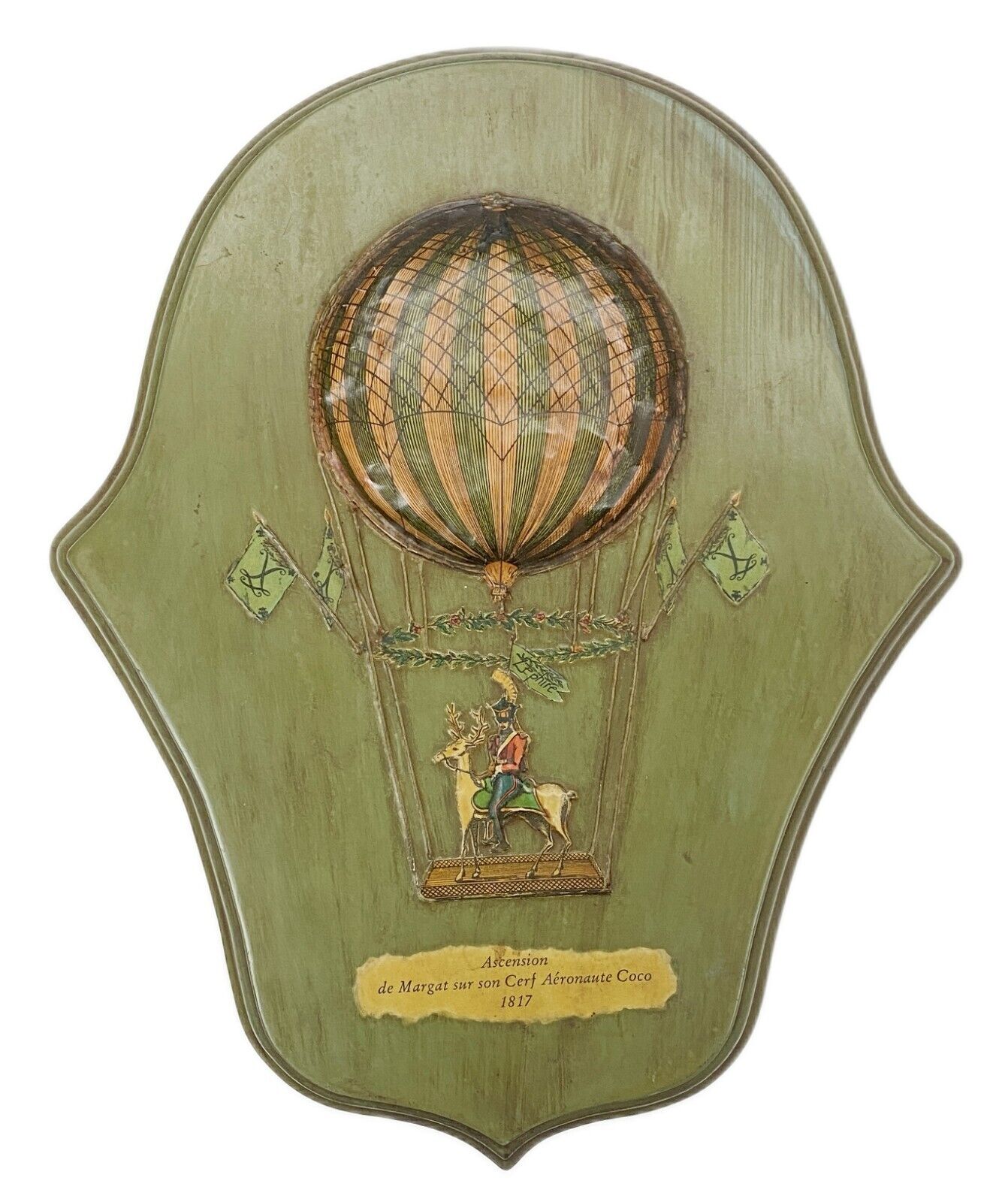 Hot Air Balloon Wood Wall Plaque Sign Picture Ascension Margat on Stag