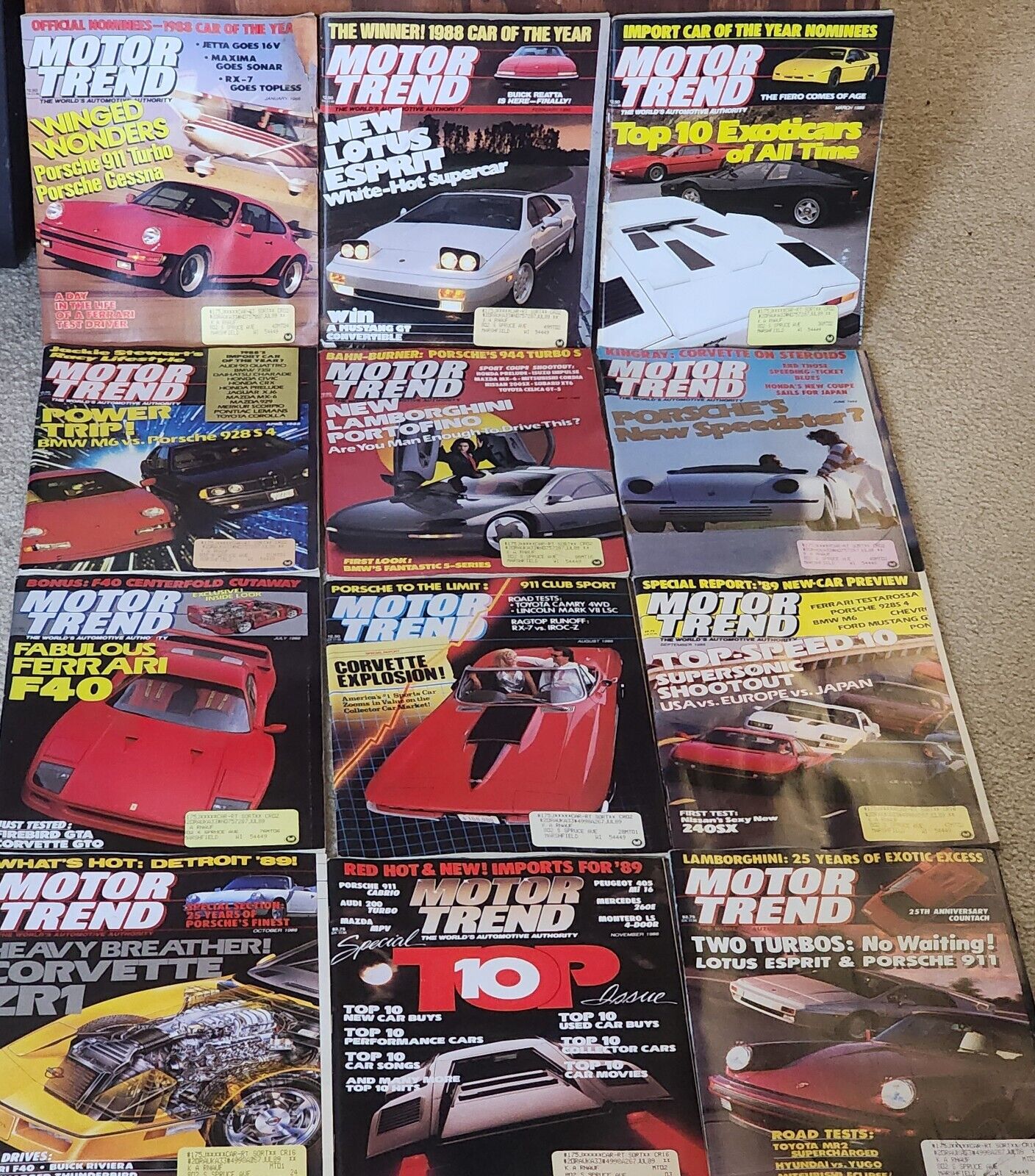 1988 Motor Trend Magazine Vintage Lot Of 12 Full Year Jan-Dec See Pictures