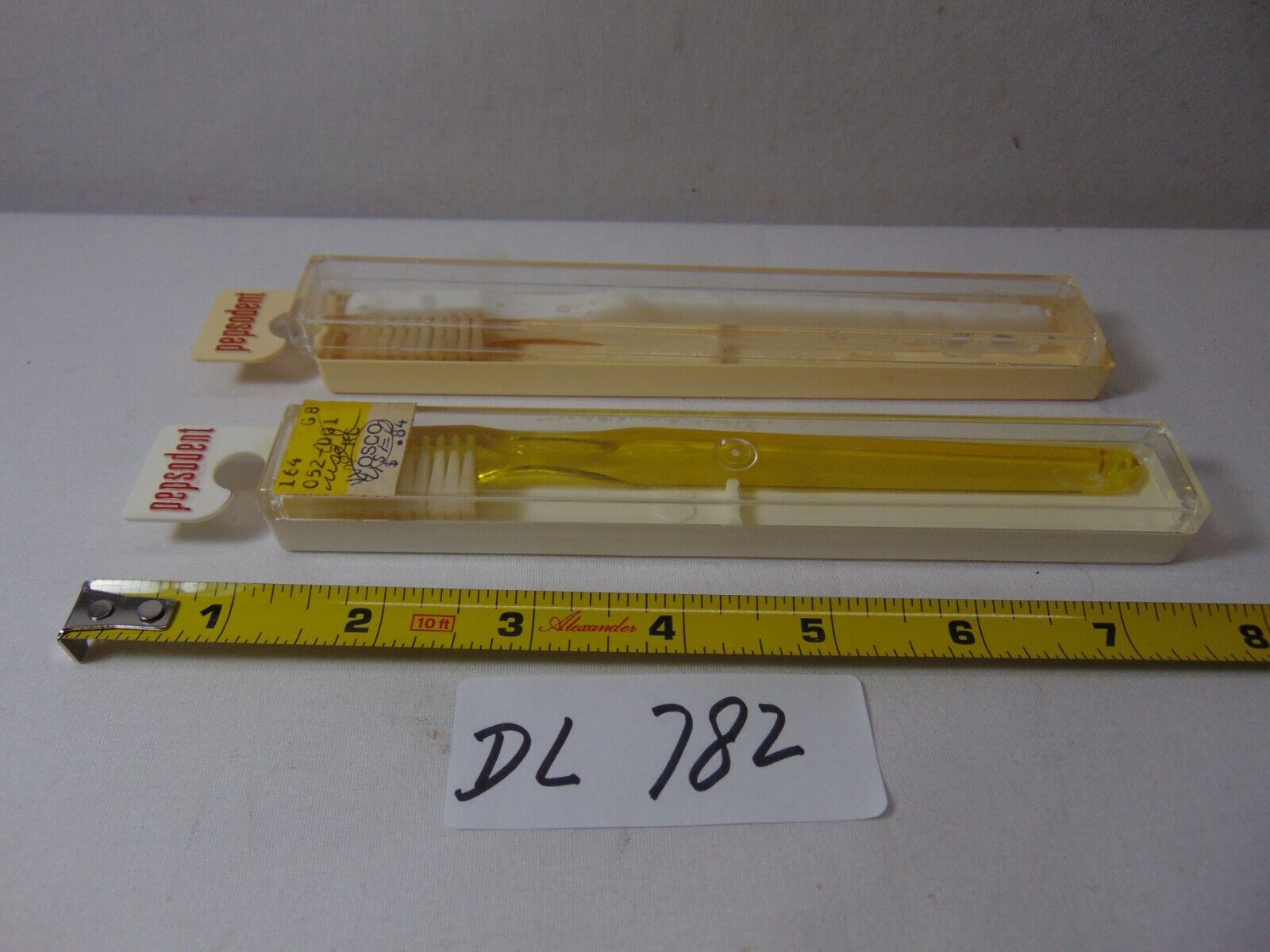Vintage Pepsodent Toothbrush Lot of 2 Hard Clear Plastic Case Lot White & Yellow