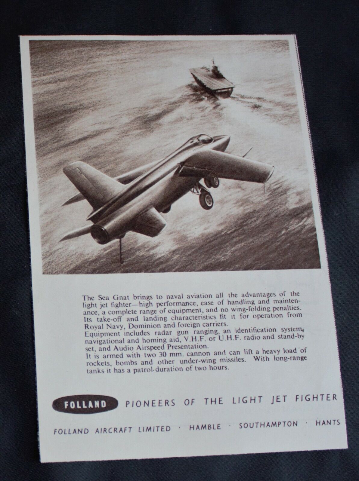 1955 Print Advert \'Folland\'s \'Sea Gnat\' Light Jet Fighter\' 7\