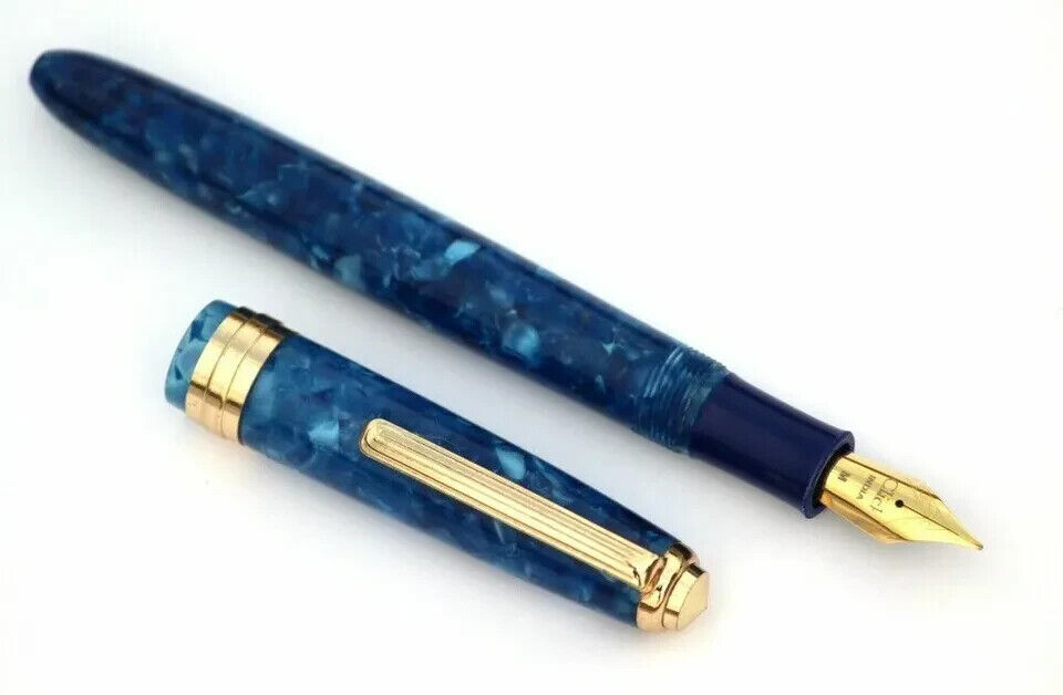 Click Falcon Premium Acrylic Baltic Blue Fountain Pen Medium Nib Vintage Look