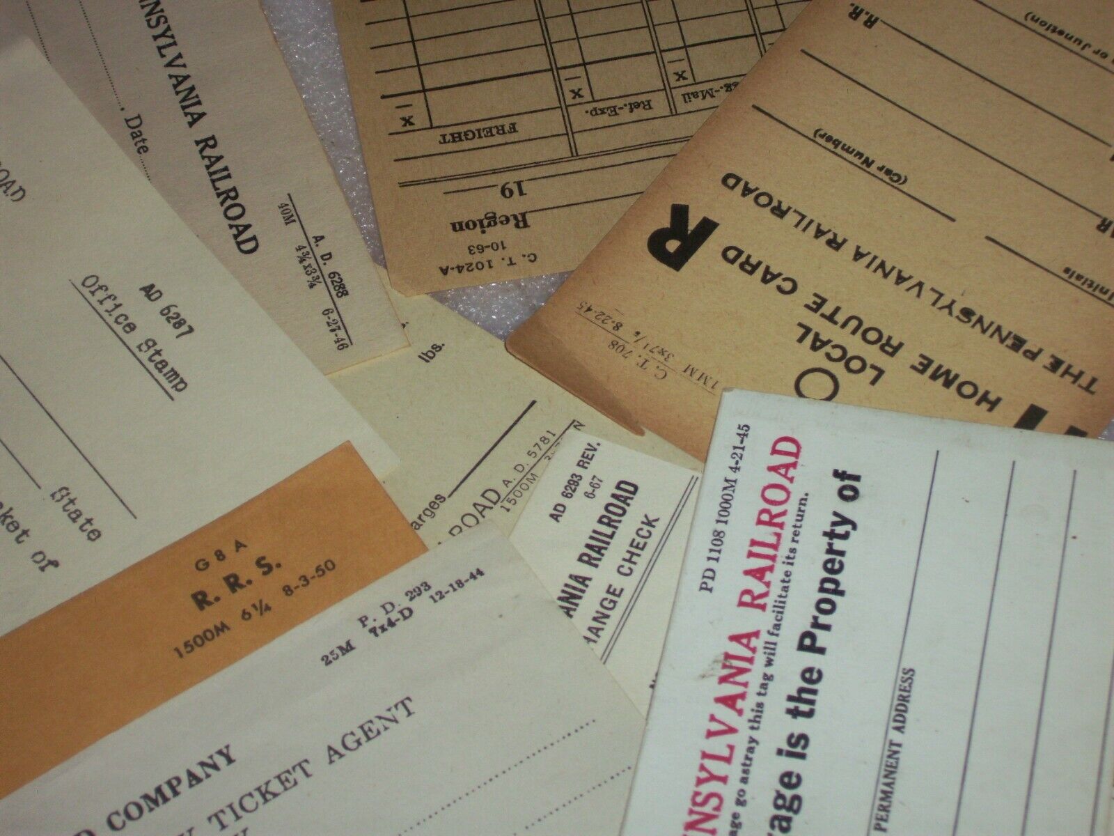 9 Pennsylvania railroad items PRR shipping Envelope Placement route card Receipt