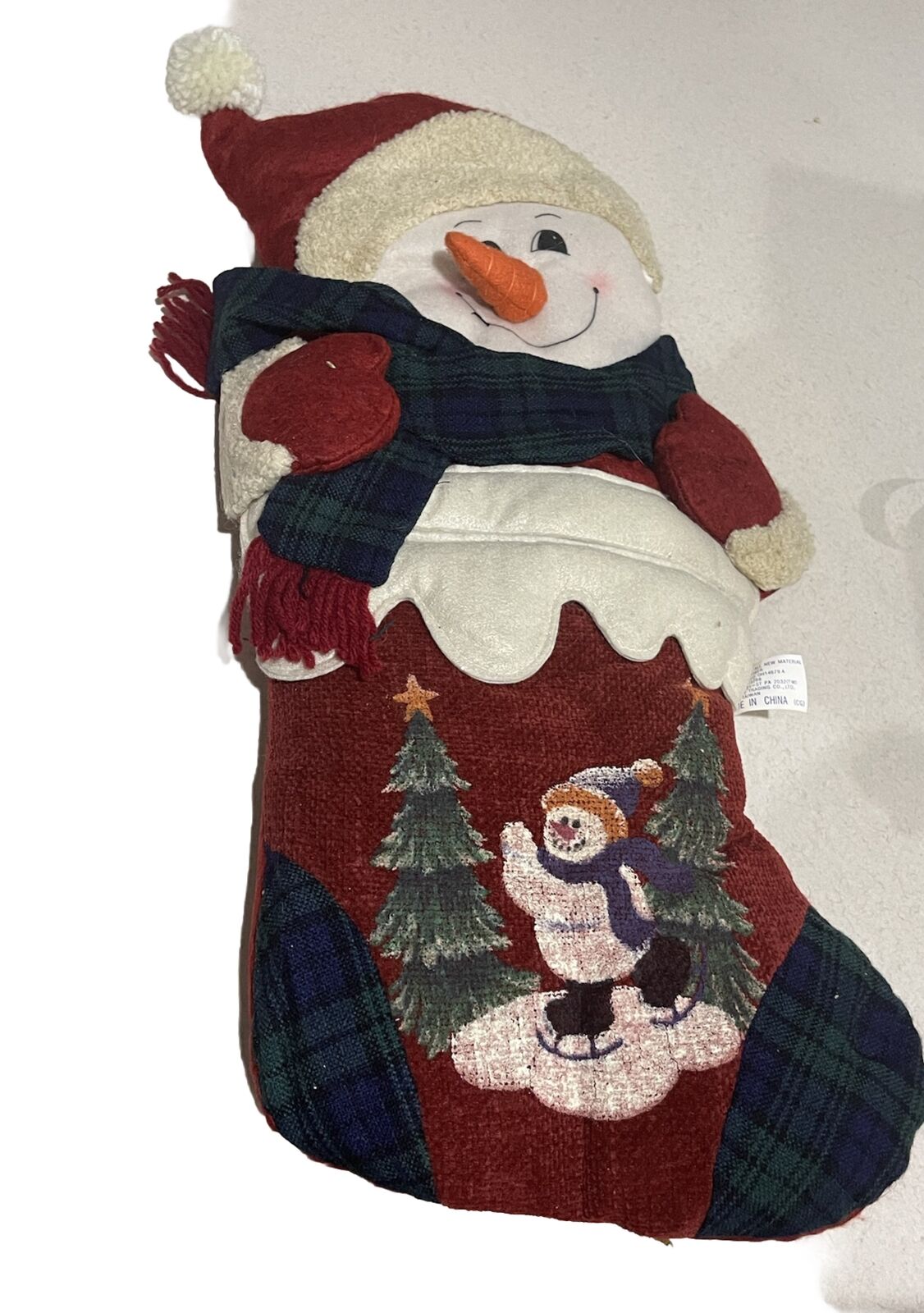 Vintage Tb Toy Trading Snowman With Hat And Gloves Stocking  20” Set Of 2