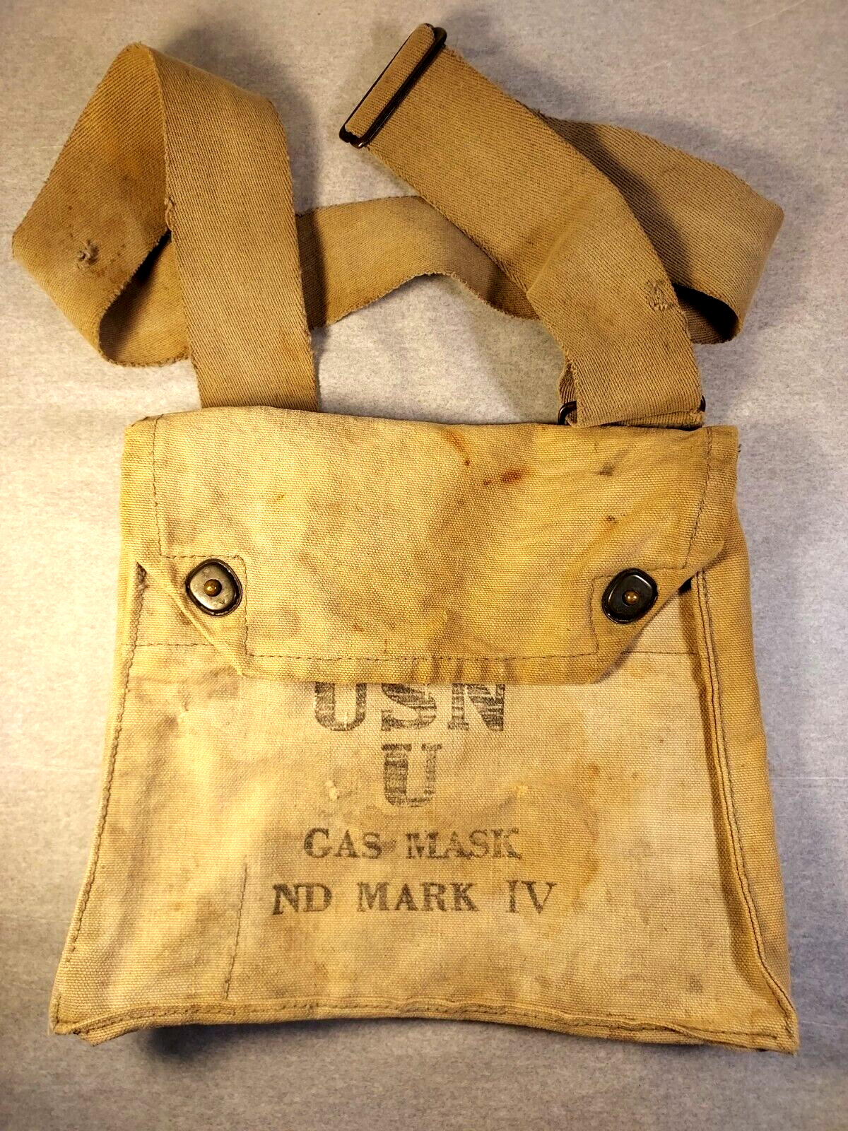 Vintage 1940s WWII US Navy USN Military Canvas Field Bag for Gas Mask ND Mark IV