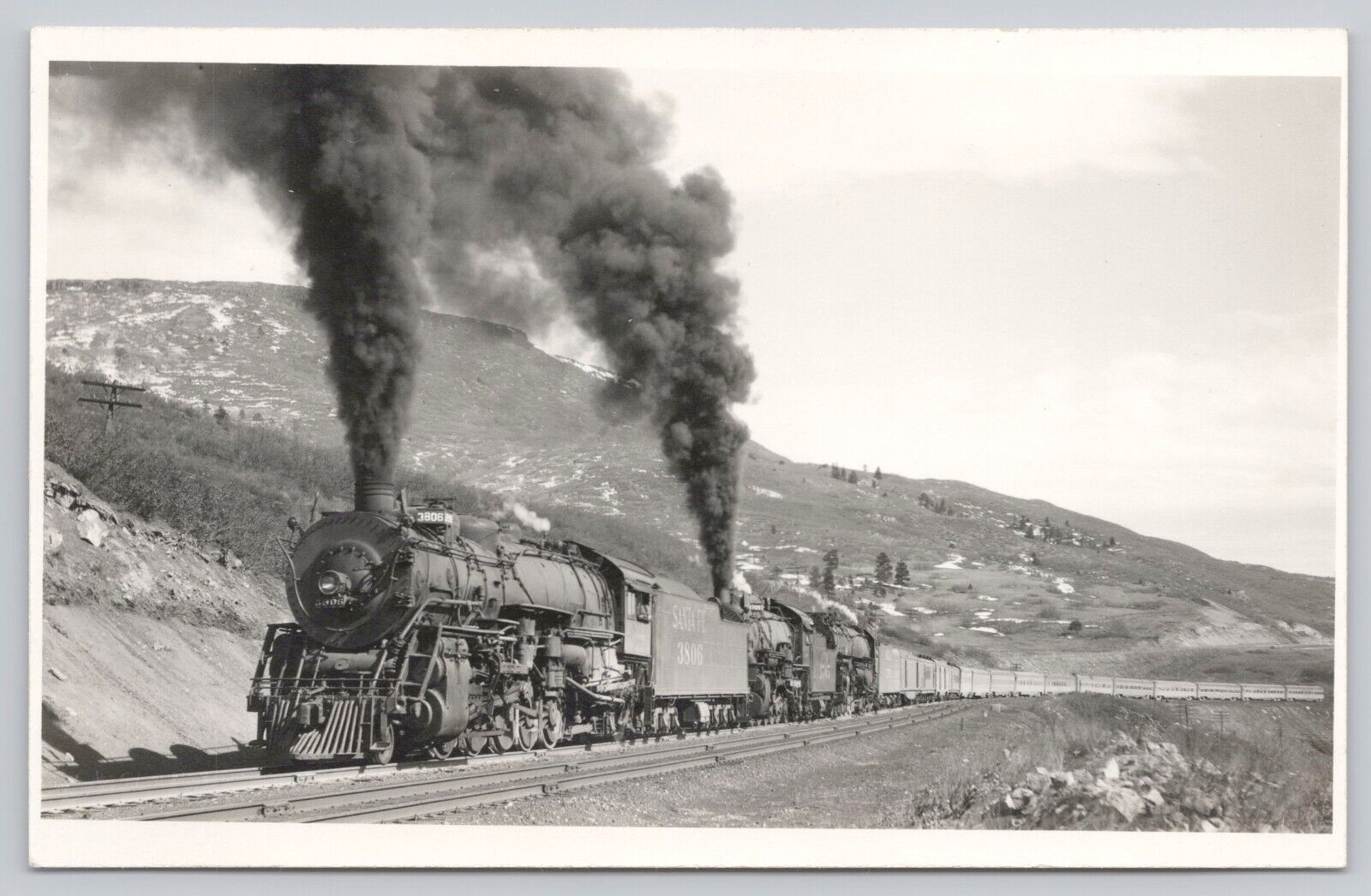 Atchison Topeka & Santa Fe Railroad 3 Locomotives, VTG RPPC Real Photo Postcard