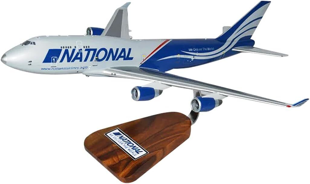 National Airlines Boeing 747-400F Desk Top Display Wood Model 1/144 SC Airplane