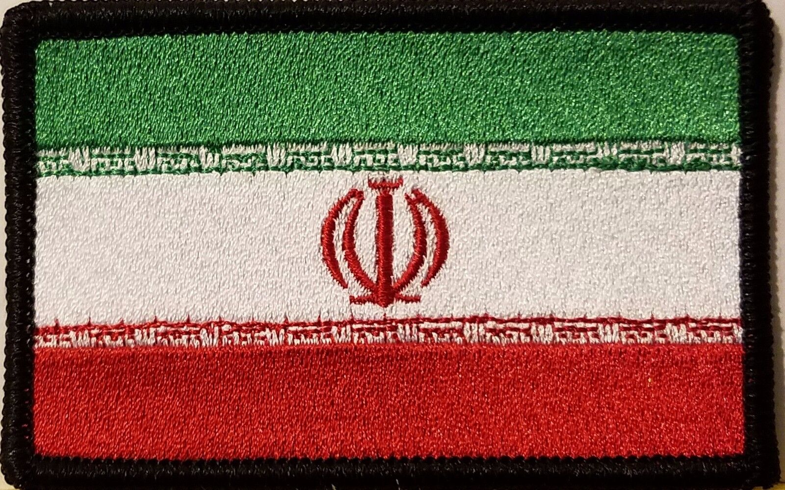 IRAN Flag Patch With Hook Adhesive fastener Emblem BLACK Border