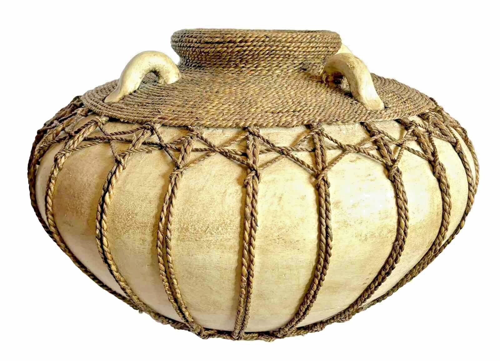 Impressive 20 Inch Rope Wrapped Art Pottery Southwestern Style Vessel Vase