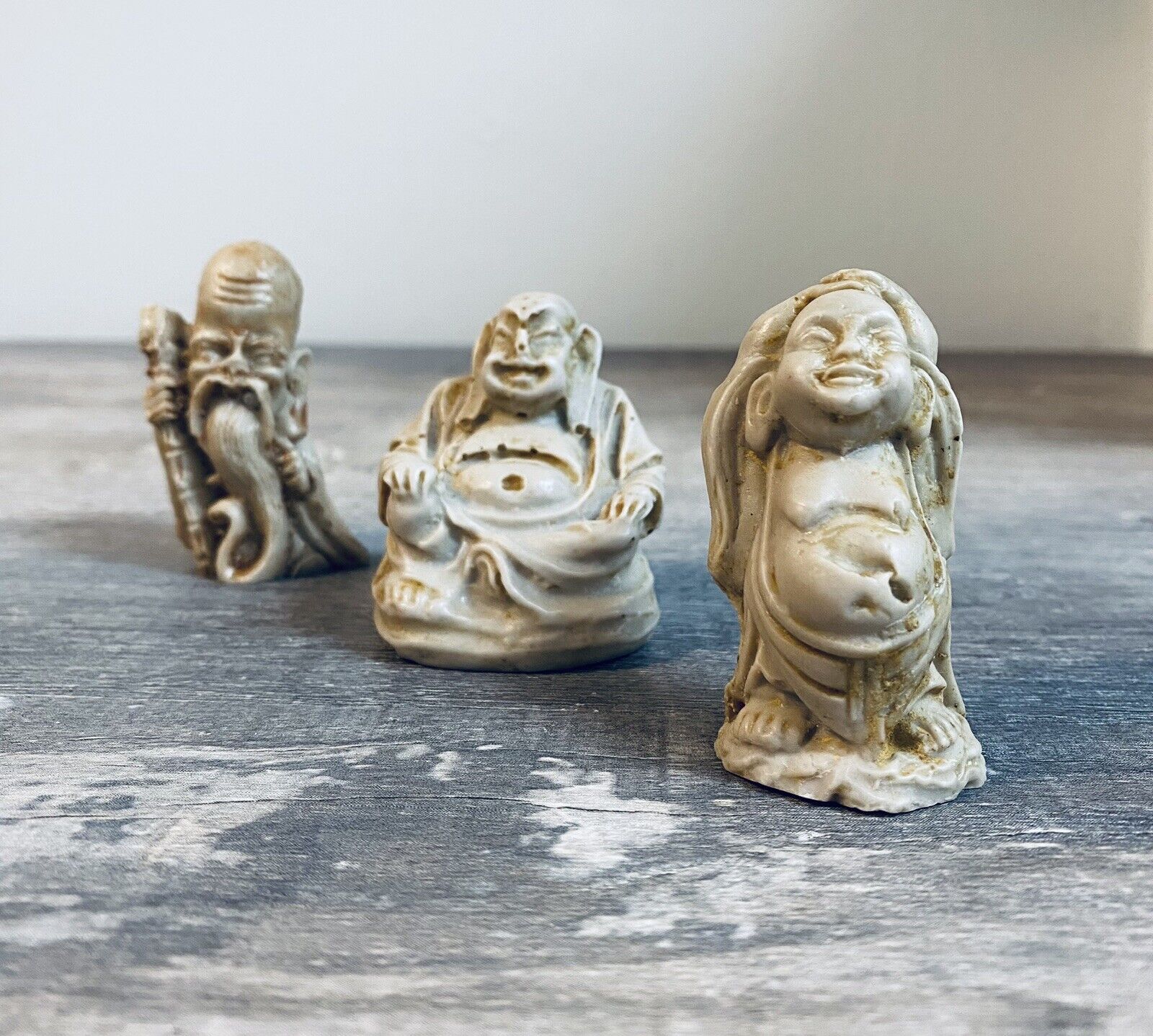 3 Vintage Miniature Carved Buddha’s Figurines 