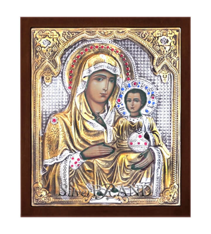 Greek Orthodox Silver Icon Virgin Mary Theotokos of Jerusalem 18x15cm