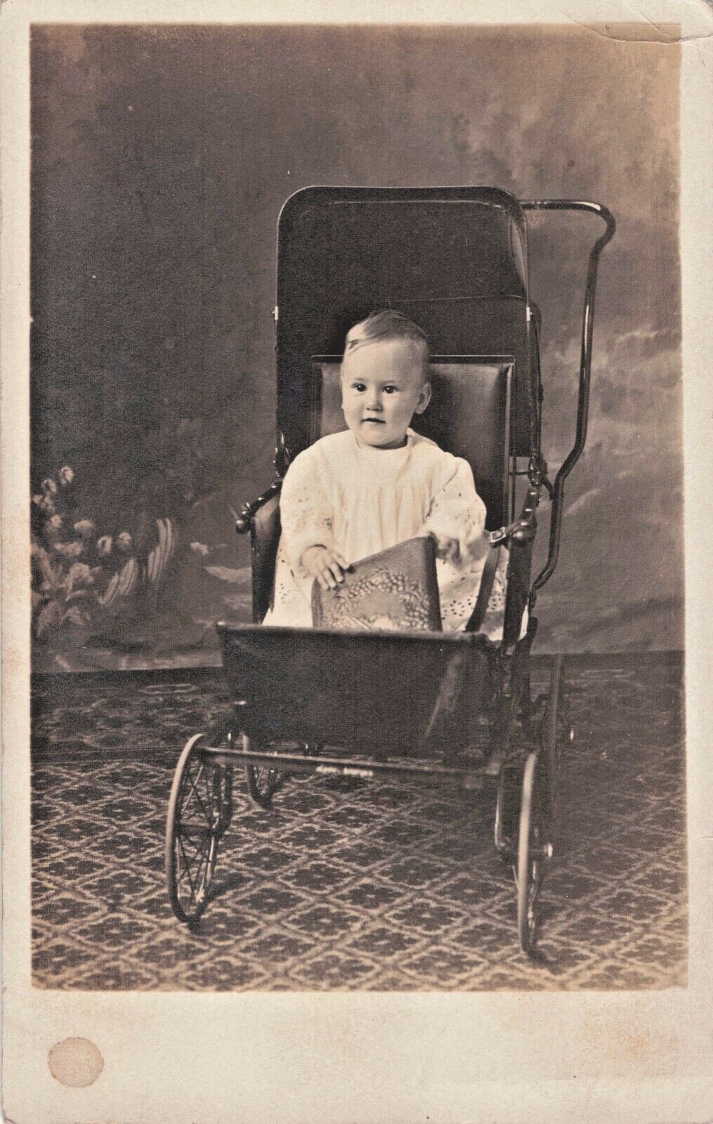 Staunton, IL RPPC Jessie Purlow in Baby Carriage Real Photo Postcard 1904-1918