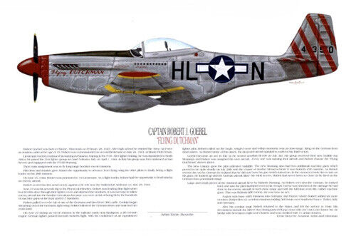P-51D Art autographed by Mustang Ace, Robert Goebel, Artist Ernie Boyette