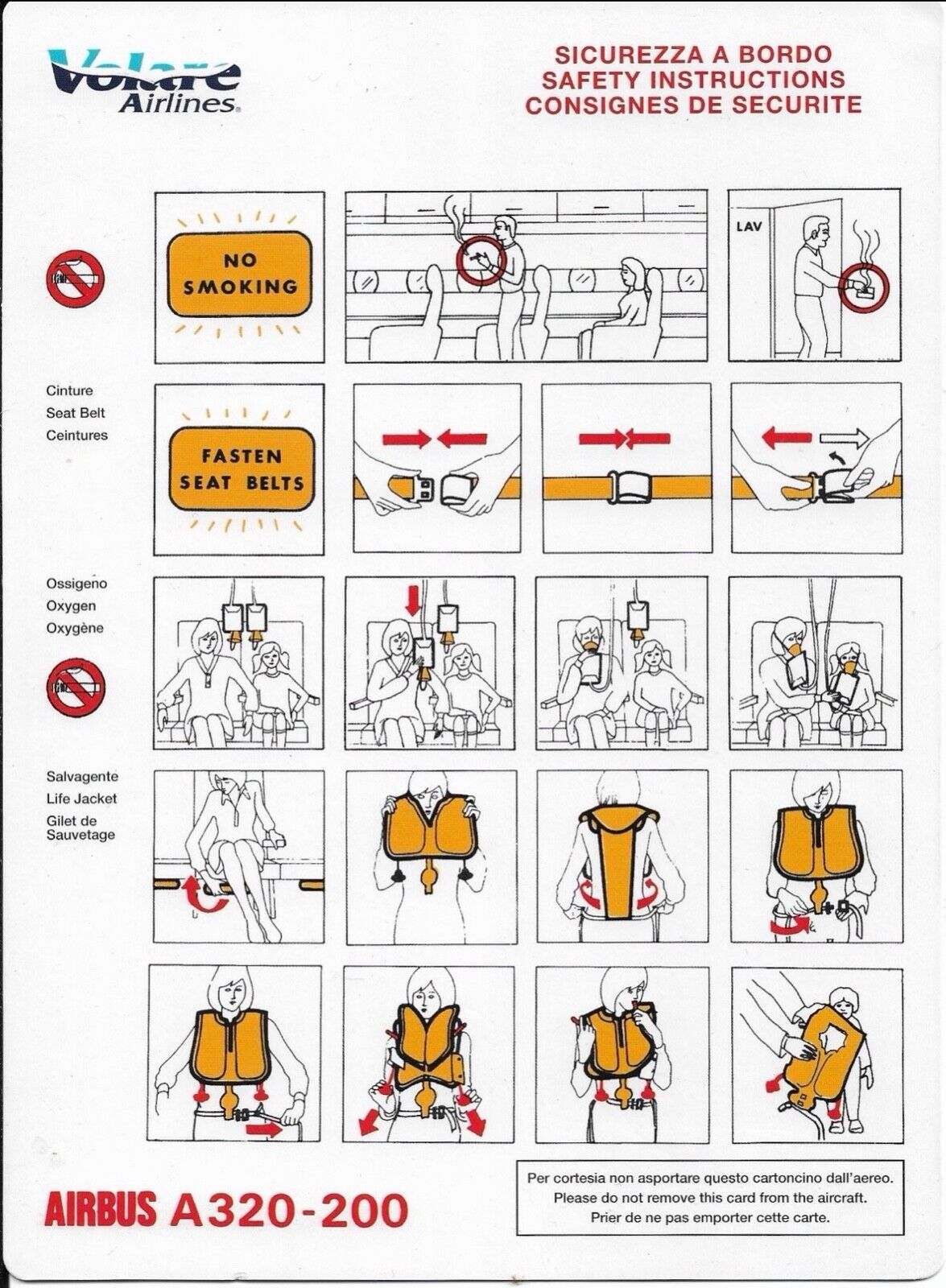 Volare Airbus 320-200 Safety Card RARE 