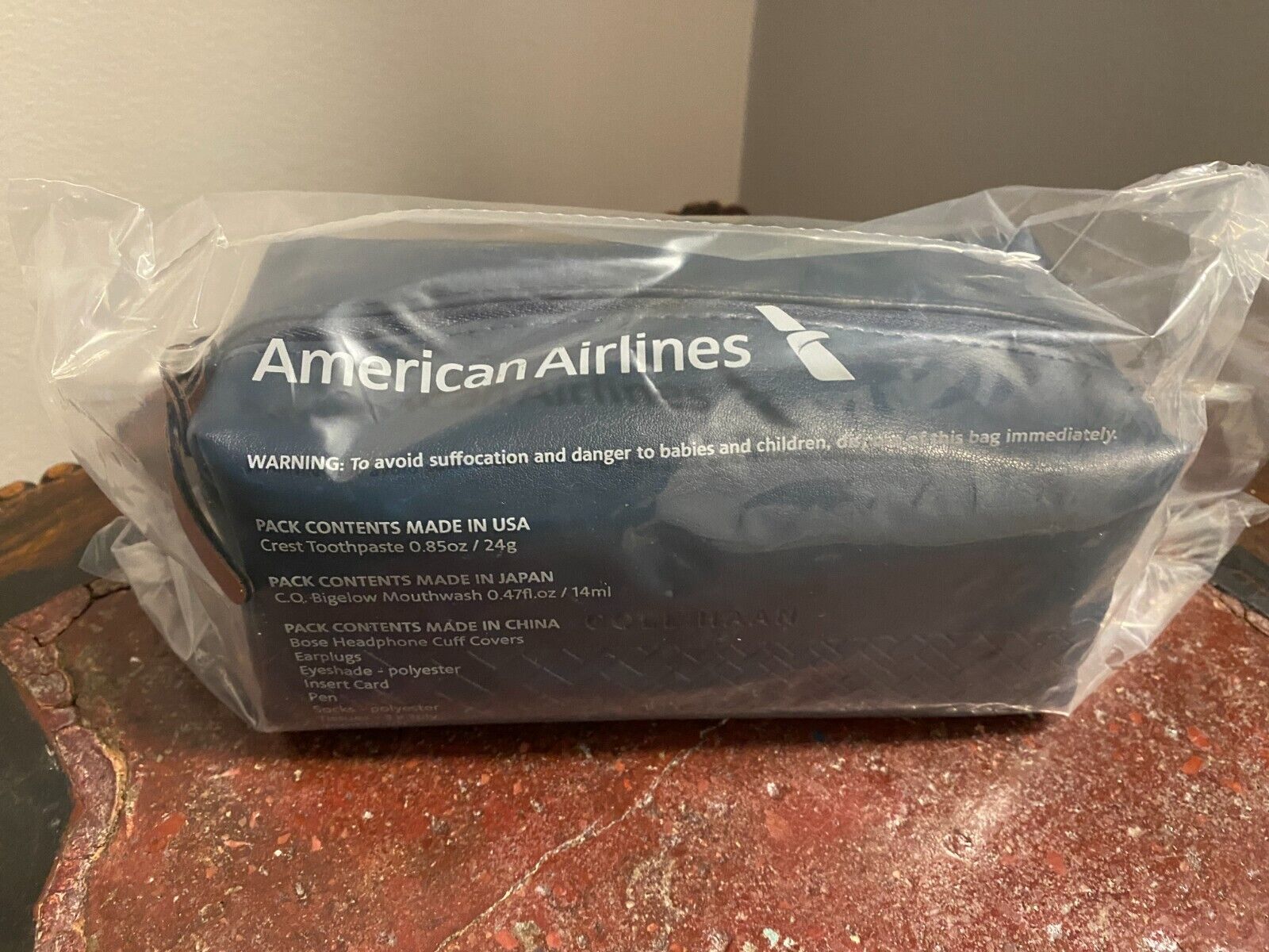 American Airlines Cole Haan Travel Amenity Toiletries Bag Business First Blue