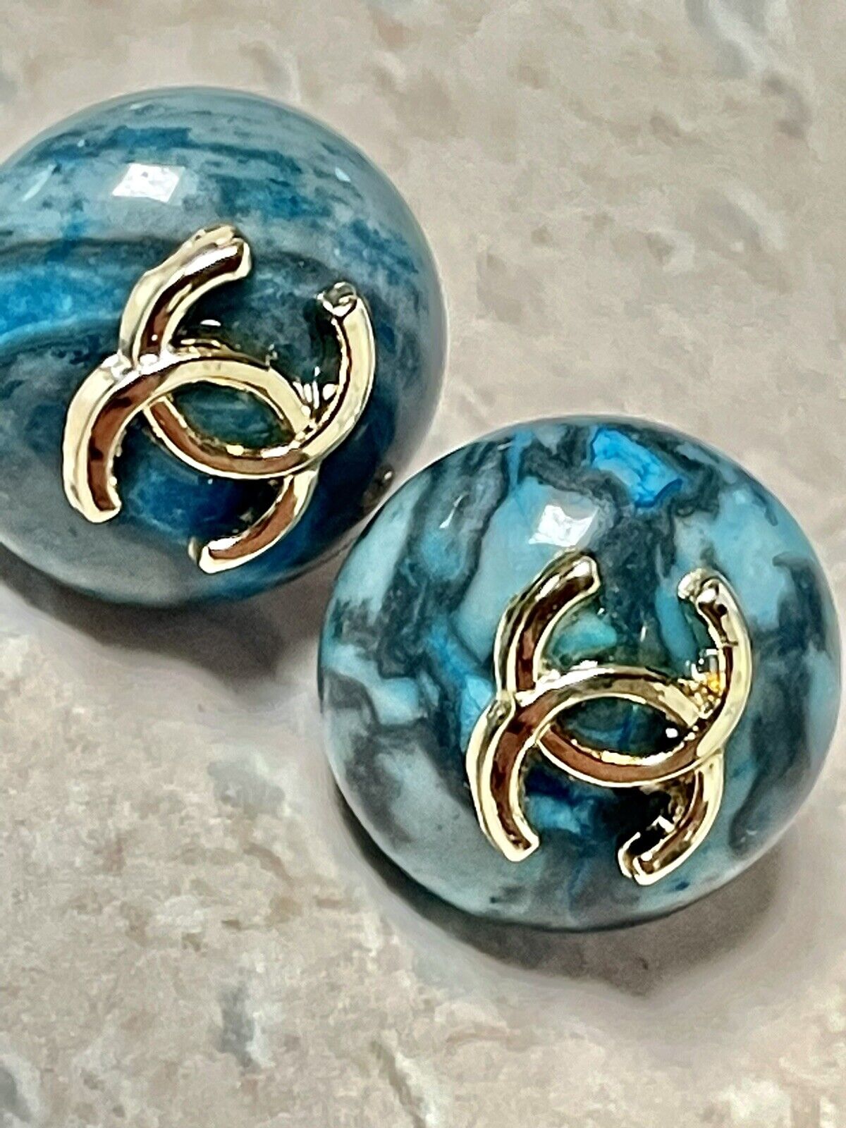 Genuine Blue Agate Chanel Buttons stone 12mm Small 2pc turquoise color