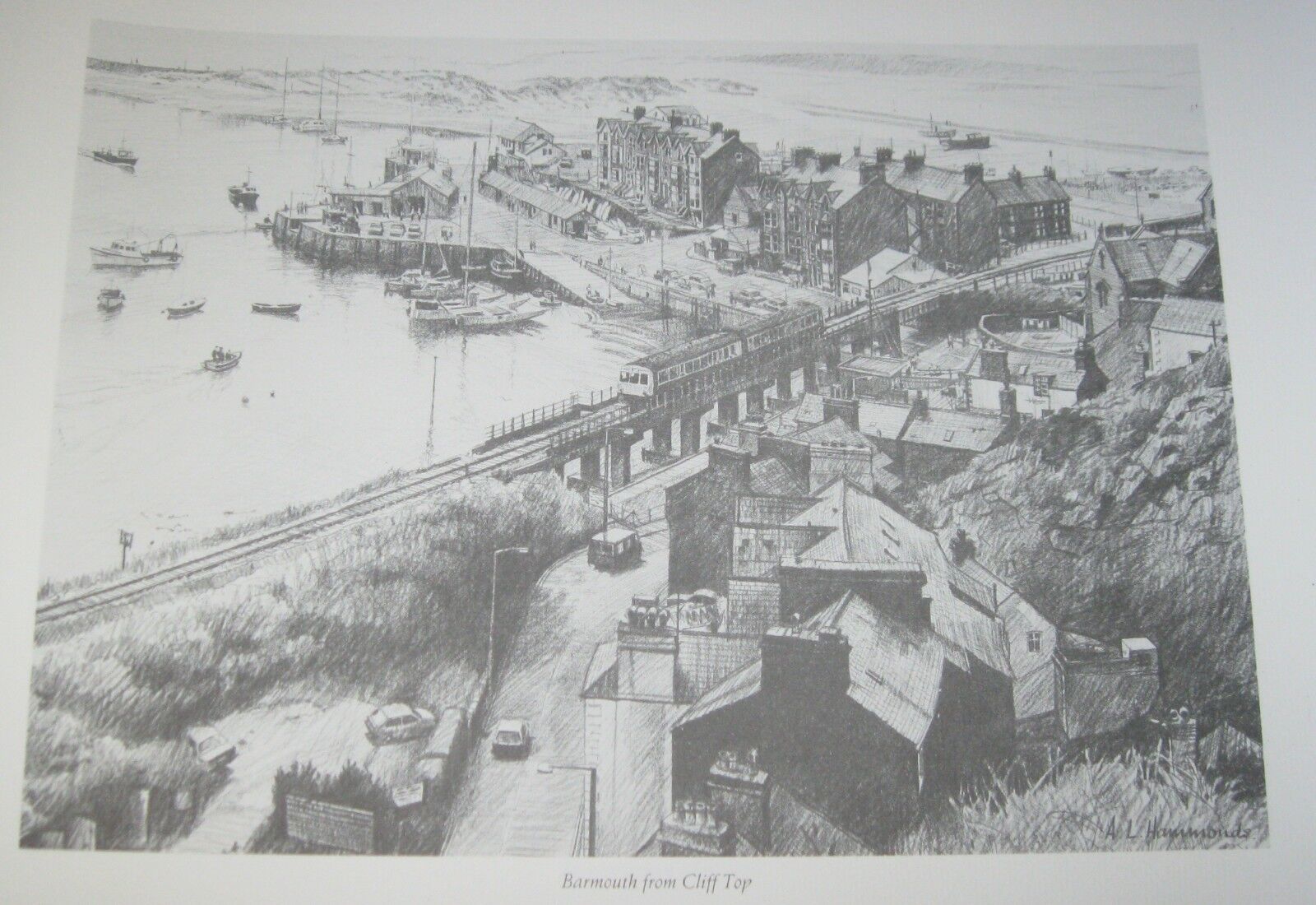 A.L.Hammonds BARMOUTH FROM CLIFF TOP ART PRINT British Rail railway UK seaside