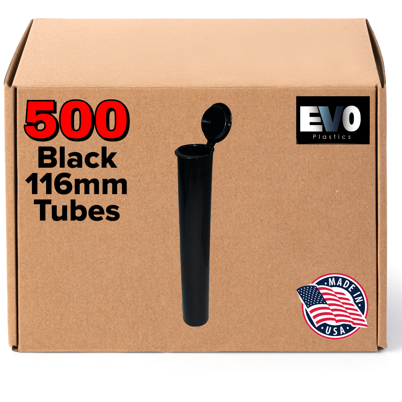 116mm Pre-Roll Tubes 500 Black, Pop Top Joints, BPA-Free Pre-Roll Vials