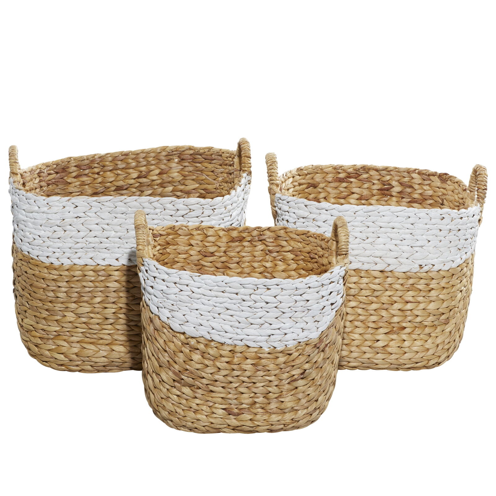 DecMode Brown Seagrass Handmade Two Toned Storage Basket with Handles-New