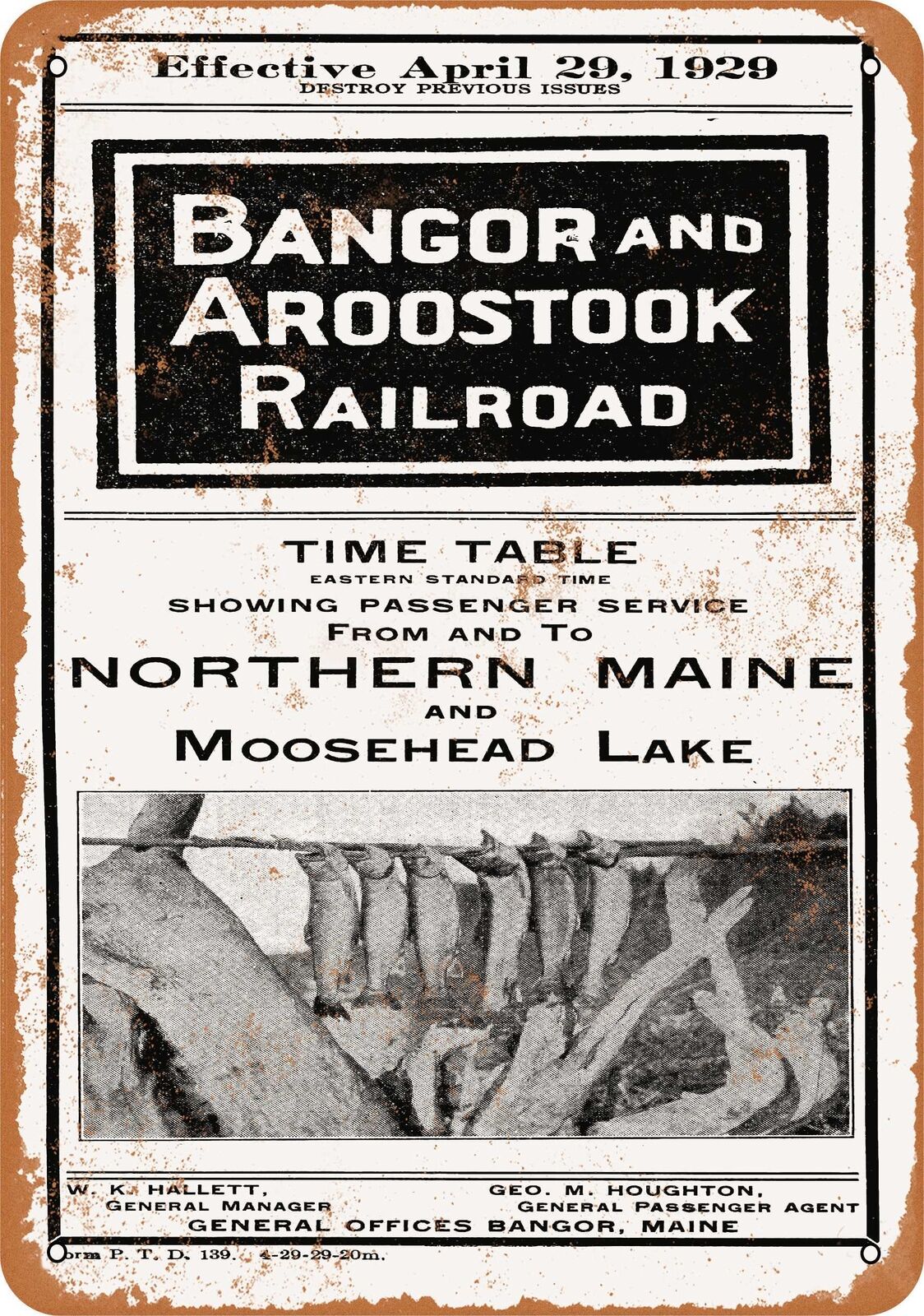 Metal Sign - 1952 Bangor and Aroostook Railroad Northern Maine - Reproduction