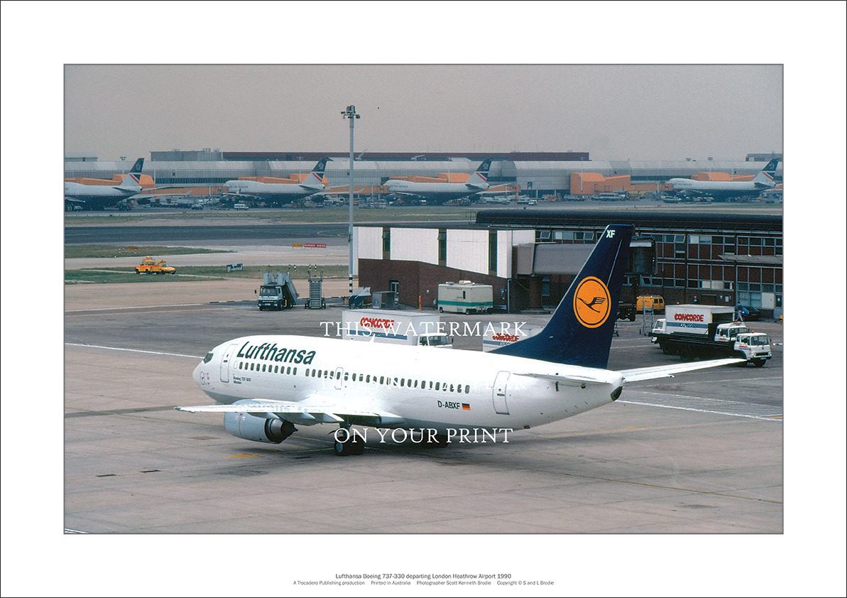 Lufthansa Boeing 737-330 A2 Art Print – London Heathrow – 59 x 42 cm Poster