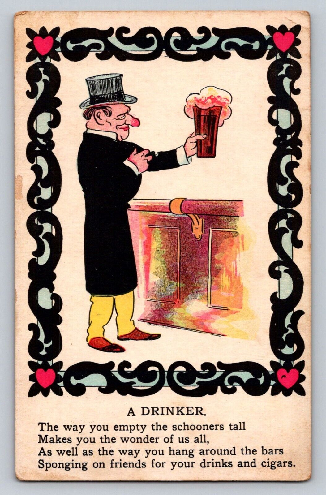 c1910 Vinegar Valentine A Drinker Man Bar Glass Beer Limerick Comic P753