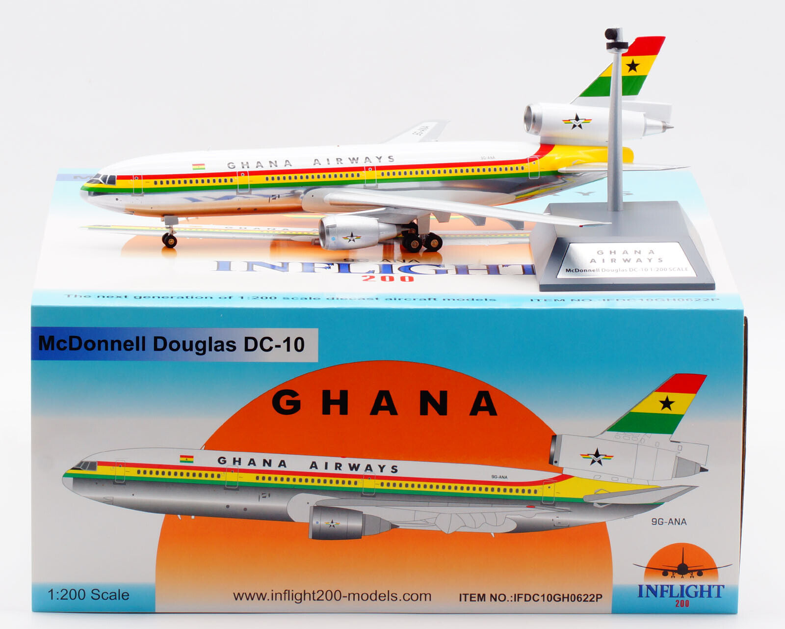 INFLIGHT 1:200 GHANA AIRWAYS McDonnell DC-10-30 Diecast Aircraft Model 9G-ANA