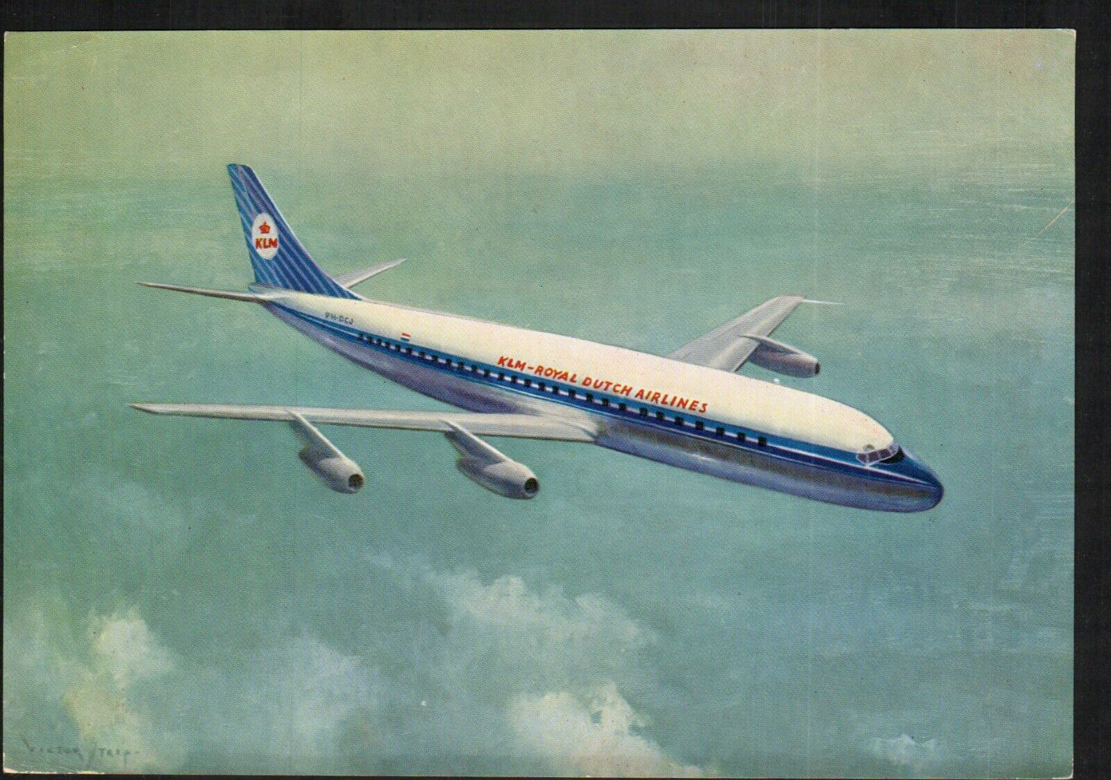 Postcard Aviation Airplane Aircraft  KLM Royal Dutch Airlines Douglas DC8 Flying
