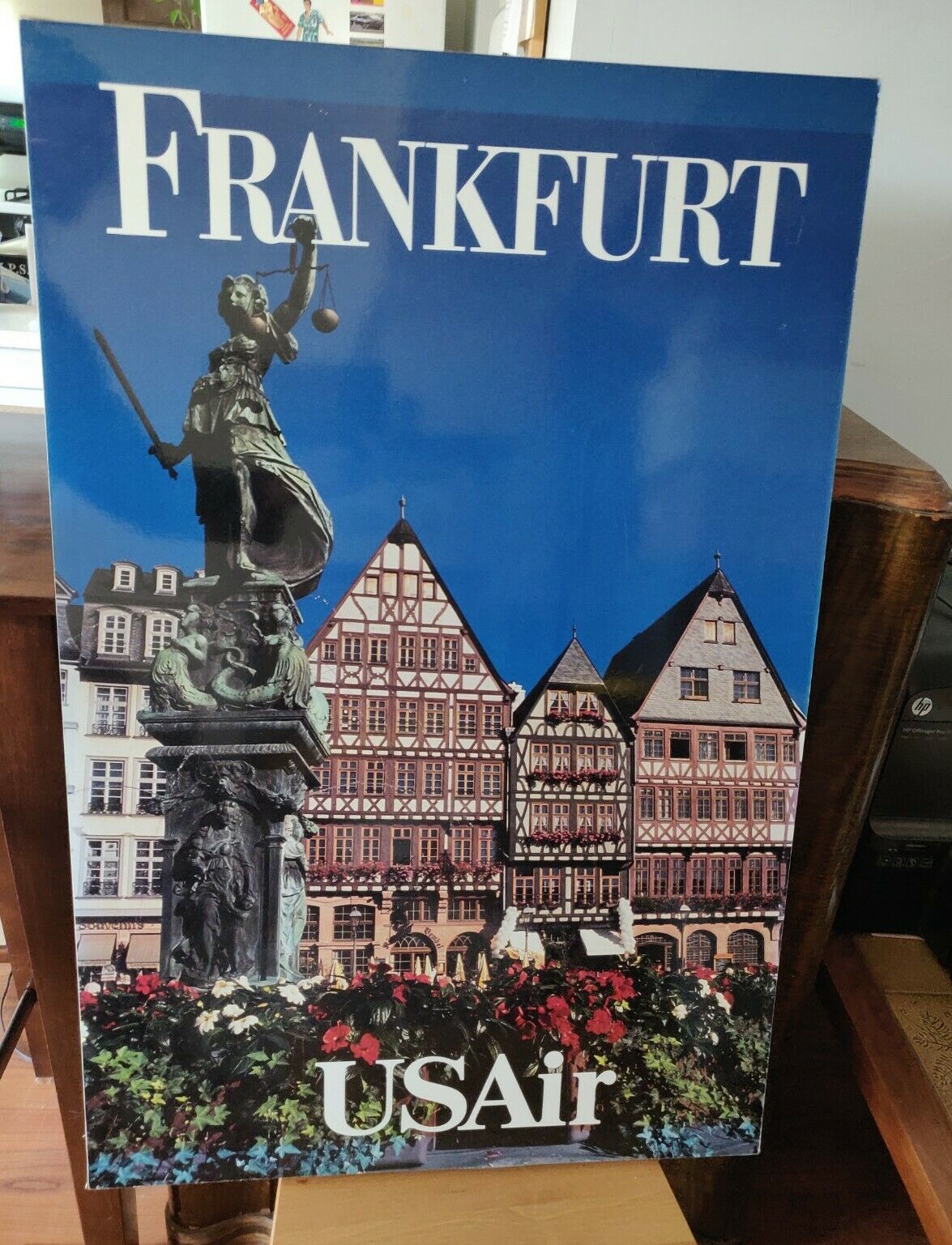 USAir Frankfurt Travel Poster - USA, Vintage, Laminated Board