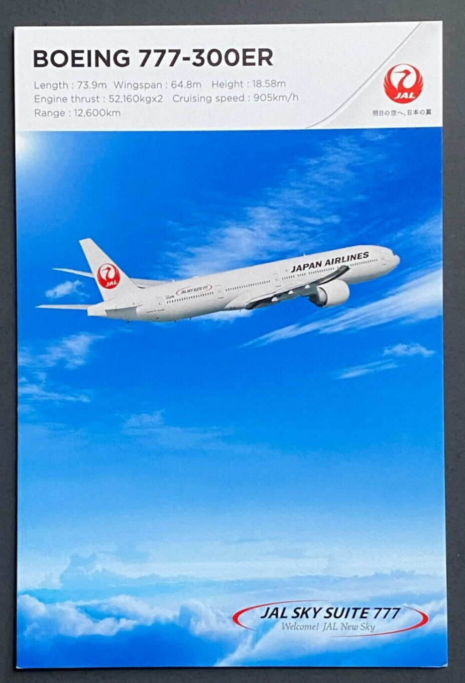 JAL Japan Airlines Boeing 777-300ER Aircraft Postcard - Airline Issued