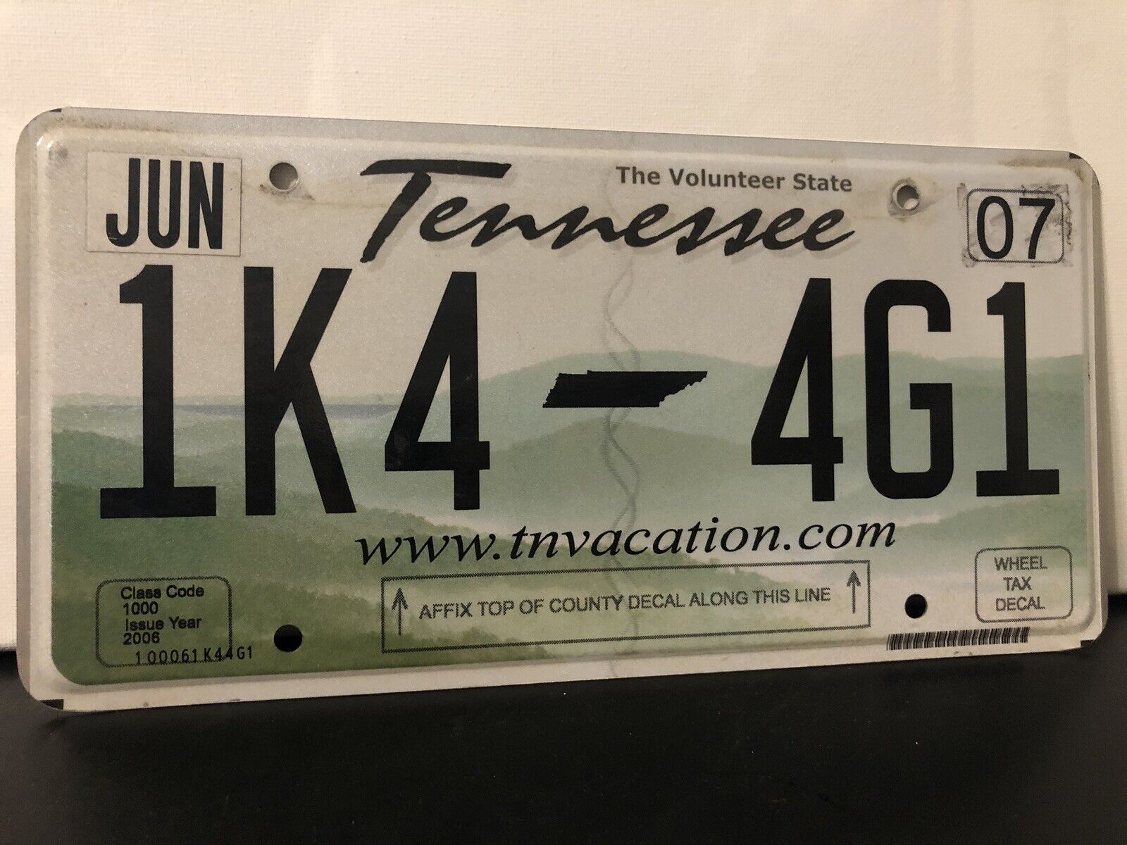2007 Tennessee License Plate 1K4 4G1