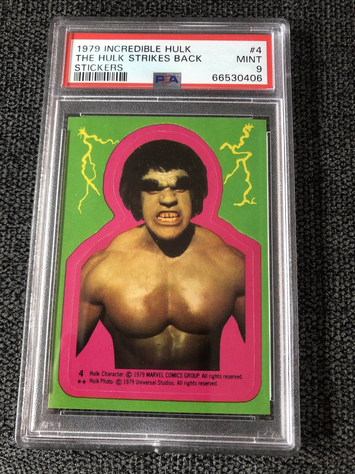 1979 Marvel Incredible Hulk Sticker #4 Hulk Lou Ferrigno PSA 9 Pop 3 Strikes