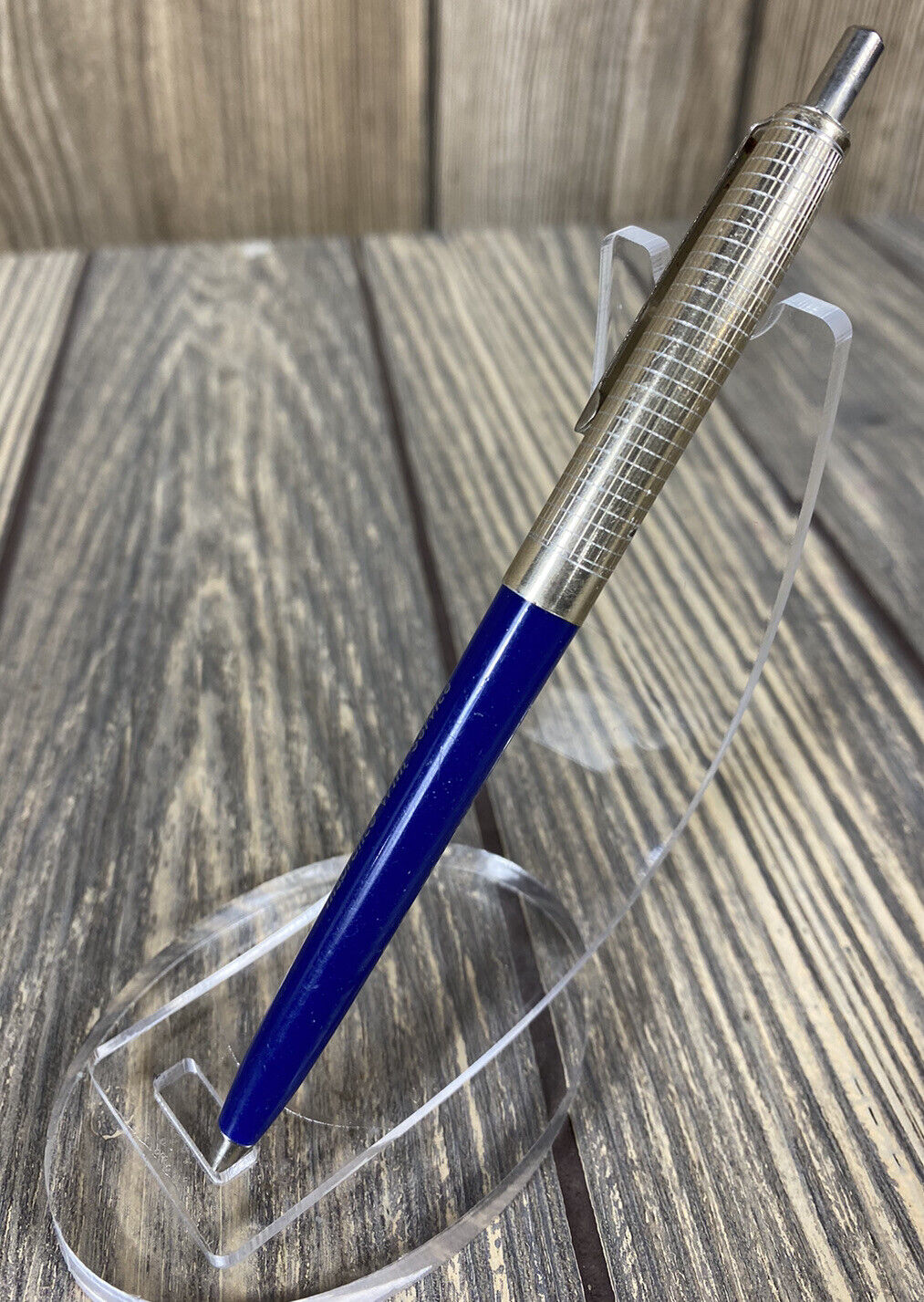 Vintage CP Fox Ins AGY Toledo Ohio Blue Silver Retractable Pen