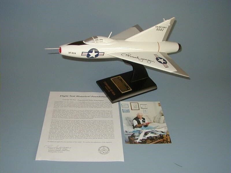 USAF Convair XF-92 Prototype Chuck Yeager Signed COA Desk Model 1/32 SC Airplane