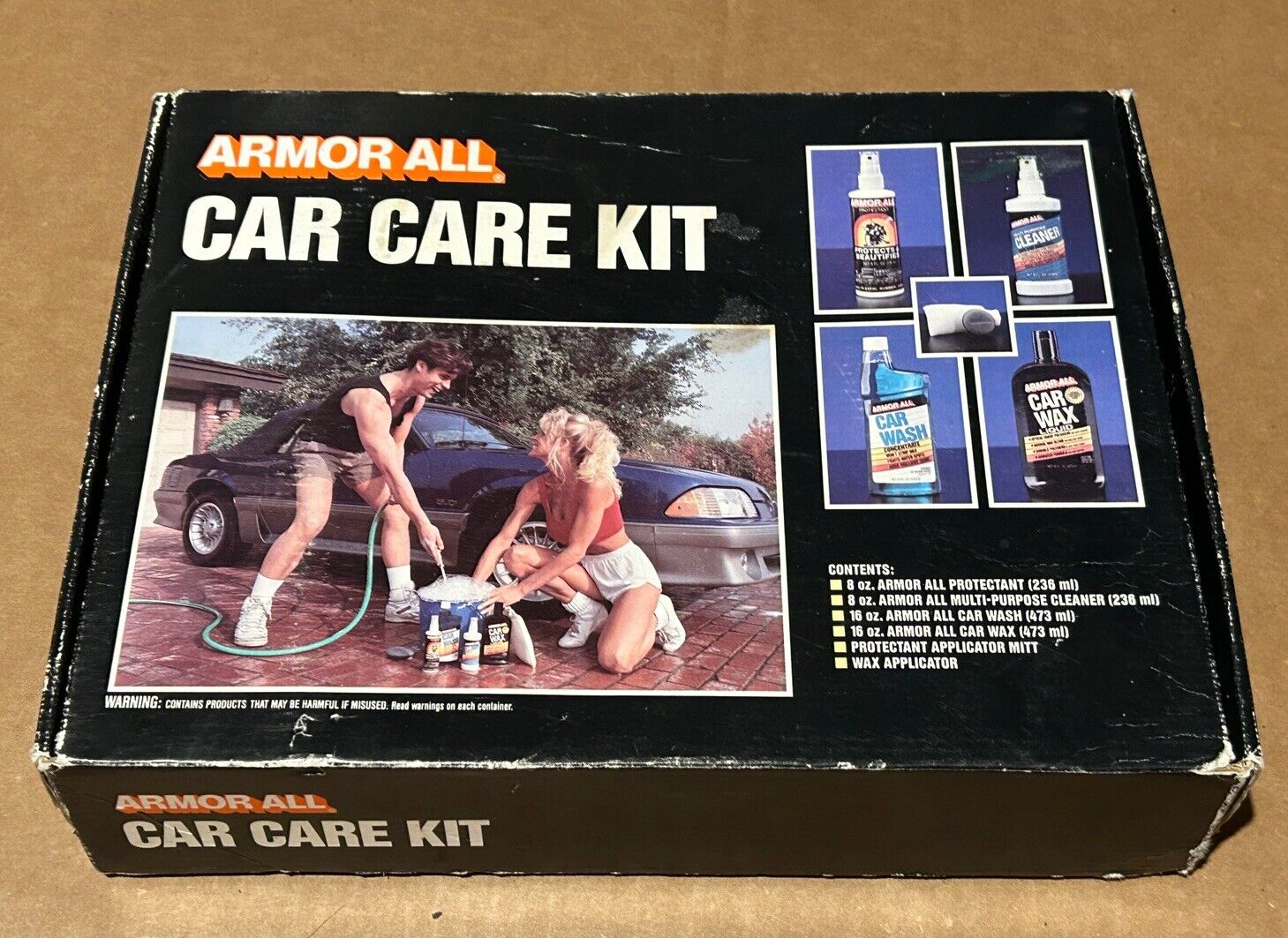 Vintage Armor All Car Care Kit 1991 Featuring 1987 Ford Mustang 5.0 on Box