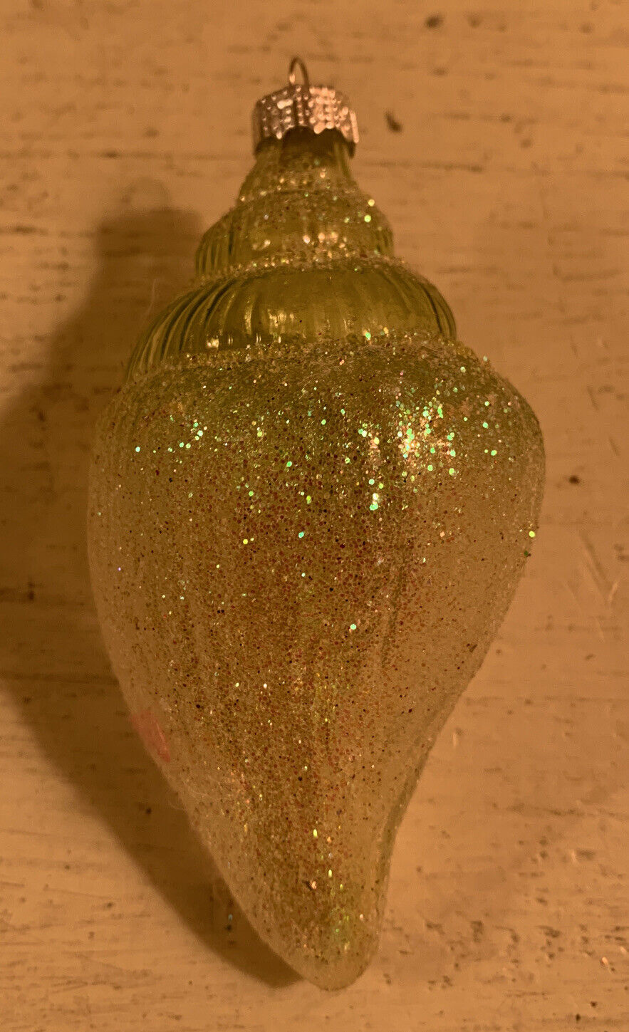 Unique Vintage 3.5” Blown Glass Sea She’ll Conch Green Sparkle Ornament