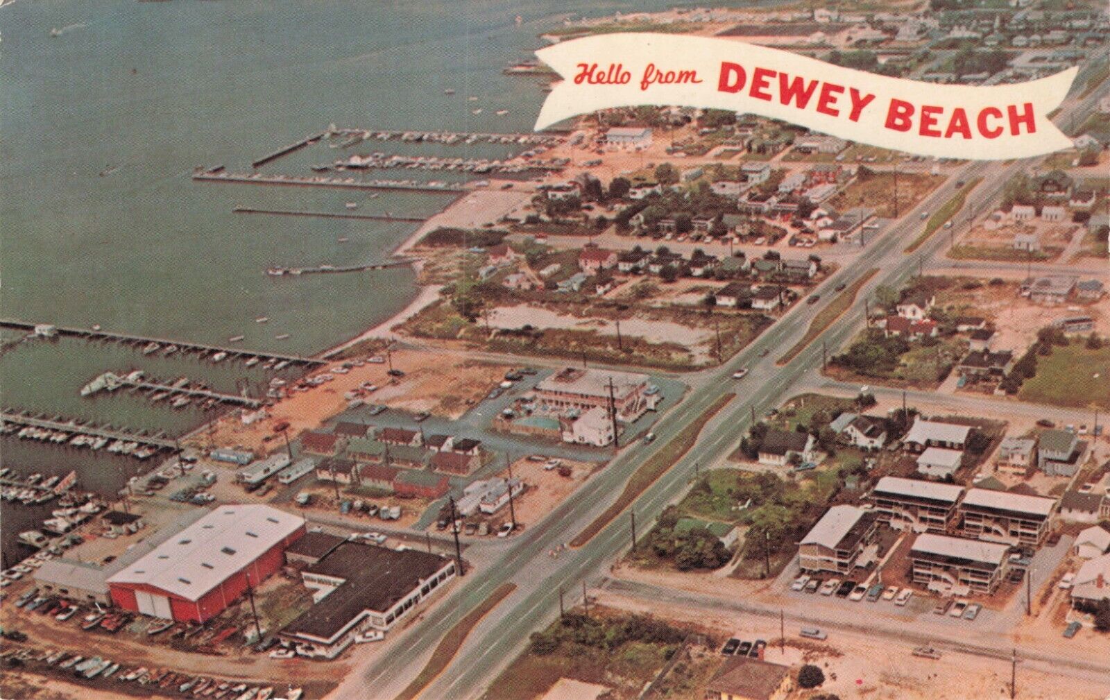 Dewey Beach Delaware  Looking Over Rehoboth Bay Marina Vintage Postcard ca 1960s